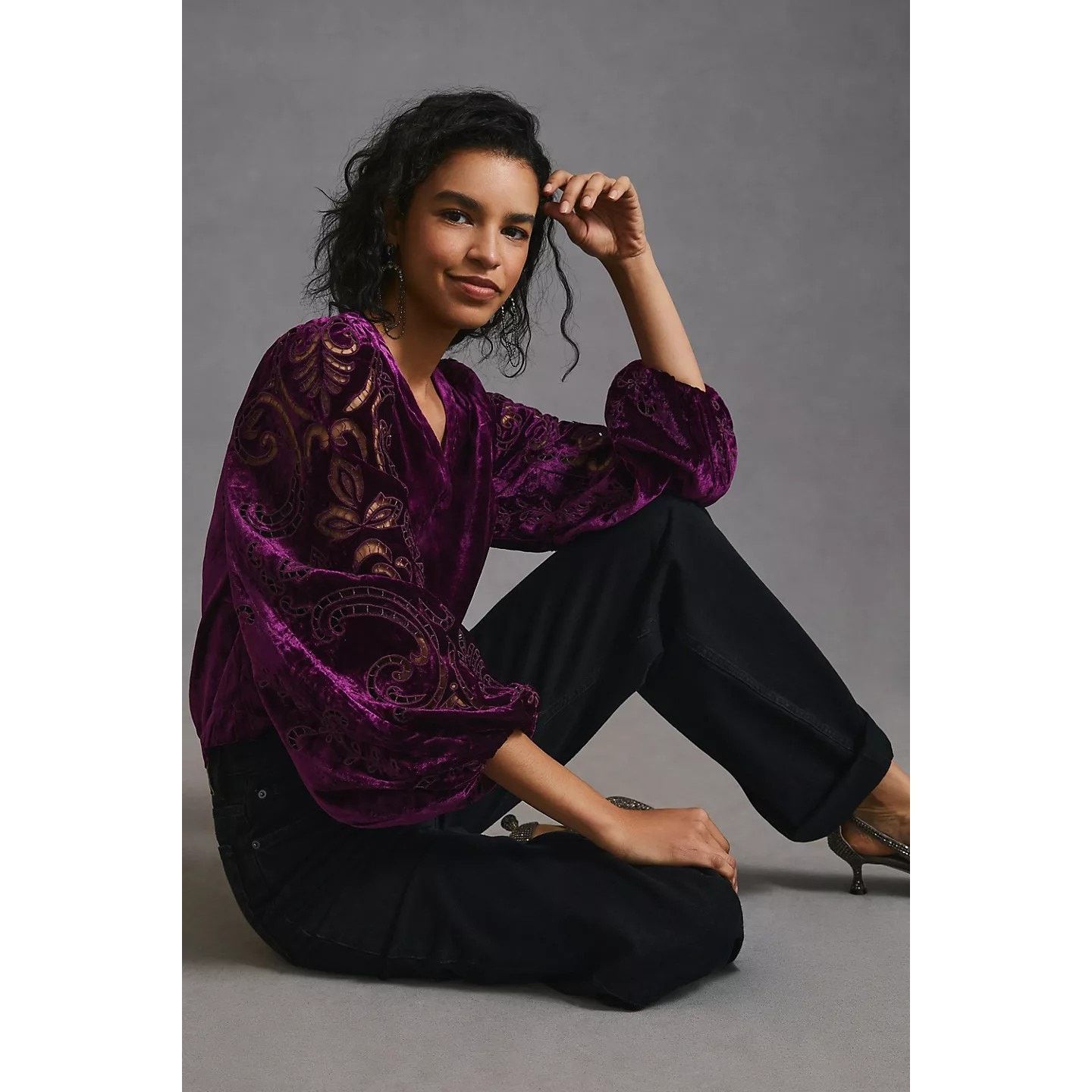 Anthropologie New By Anthropologie Velvet Cutwork Long Sleeve Top $168 XS Size XS / US 0-2 / IT 36-38 - 6 Thumbnail