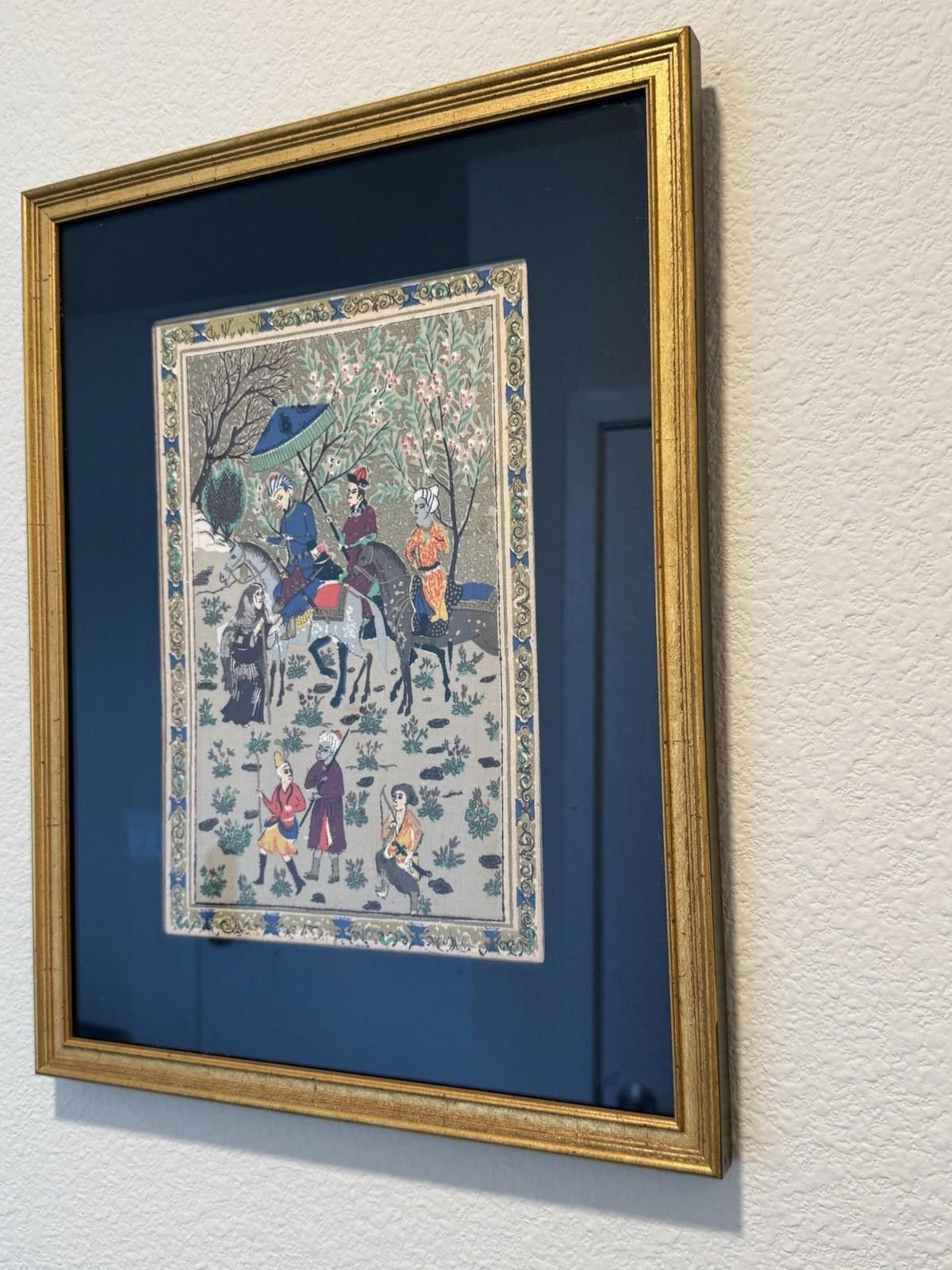 Designer Persian Miniature Painting Royal Procession Tapestry Silk Size ONE SIZE - 7 Thumbnail