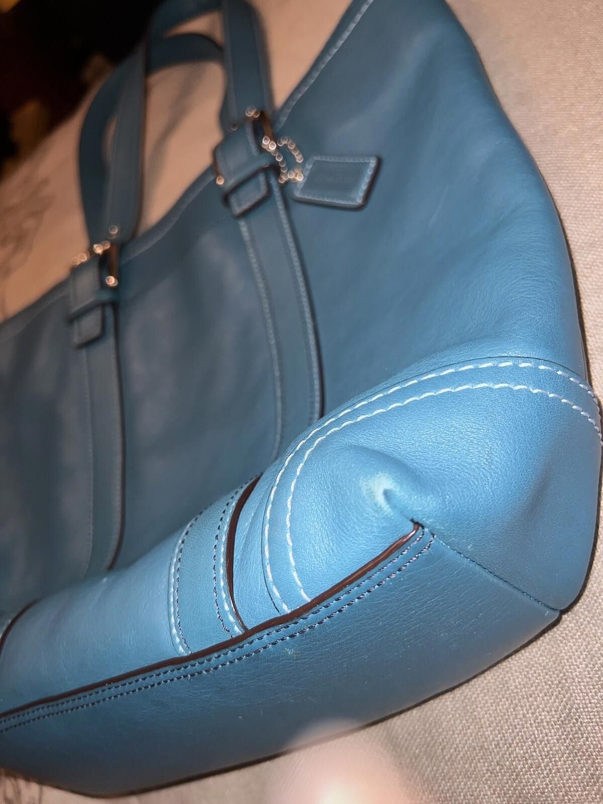 Coach SPRING Teal Peacock Blue Coach Bag Tote Purse Carry All Zip Size ONE SIZE - 5 Thumbnail