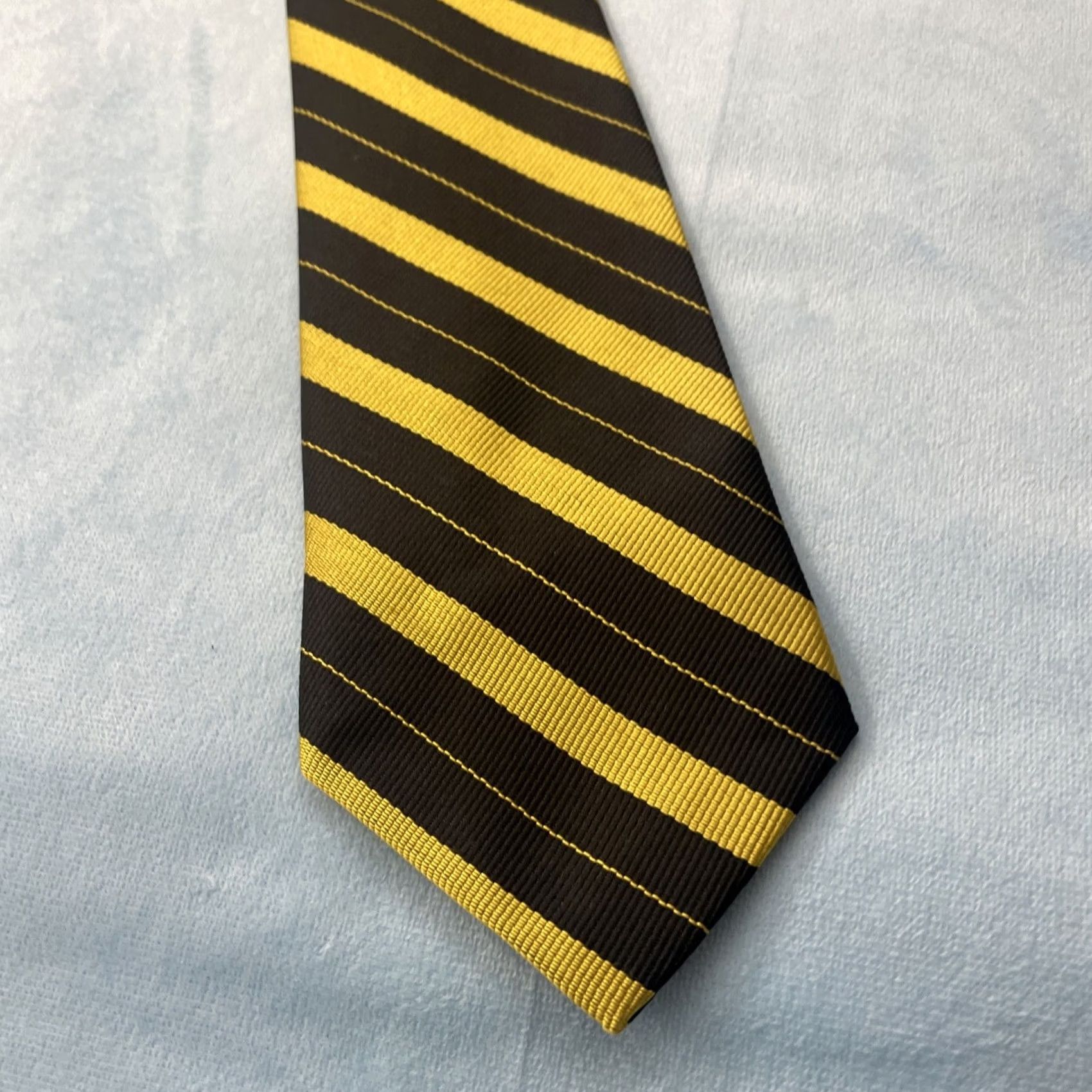 Vintage Career Cravats Tie Vintage Silk Repp Yellow Gold Striped Edgy Bold 61" Mens Tie Size ONE SIZE - 3 Thumbnail