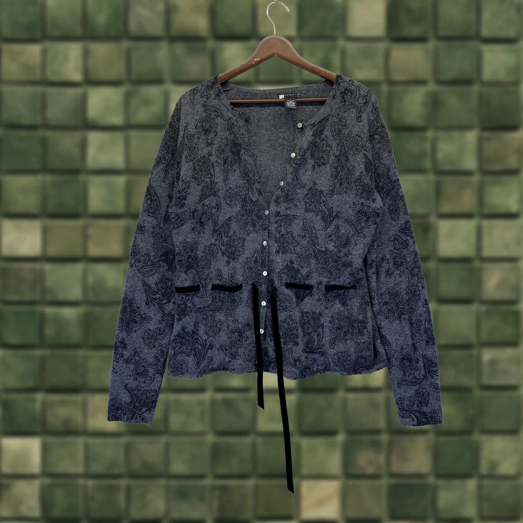 Vintage Carole Little Cardigan Wool Angora Blend Paisley Knit Women’s L Gray Long Sleeve V-Neck Casual Workwear Fall Winter Spring Size L / US 10 / IT 46 - 1 Thumbnail