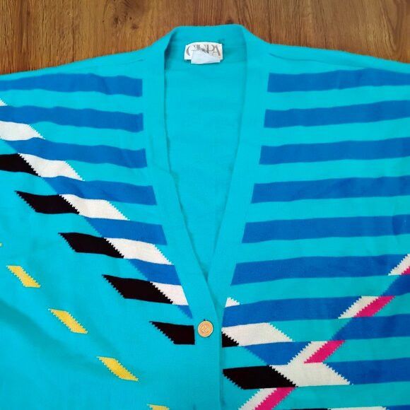 Other Vintage GISPA Geometric Abstract Stripes Cardigan Sweater Size XL / US 12-14 / IT 48-50 - 1 Thumbnail