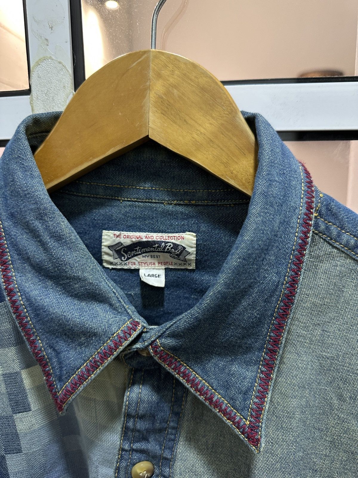 Japanese Brand Sentimental Boy Japan Patchwork Distressed Style Button Up Size US L / EU 52-54 / 3 - 6 Thumbnail
