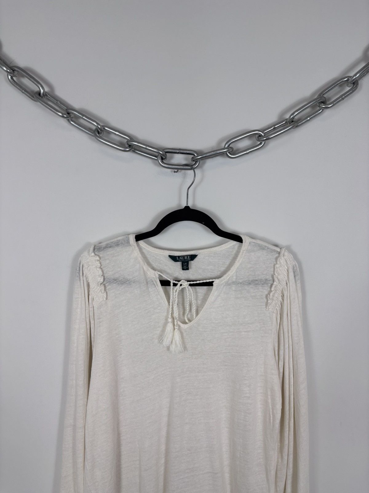 Lauren Ralph Lauren Lauren Ralph Lauren Women’s Ivory Linen Long Sleeve Blouse Size L / US 10 / IT 46 - 2 Thumbnail