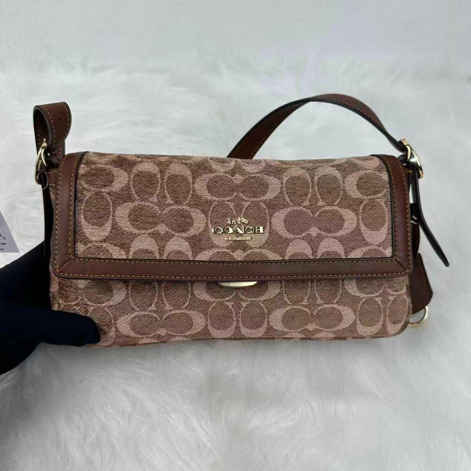 Coach Coach Etta Small Shoulder Sig Chenille Khaki/Vintage Brown Size ONE SIZE - 2 Thumbnail