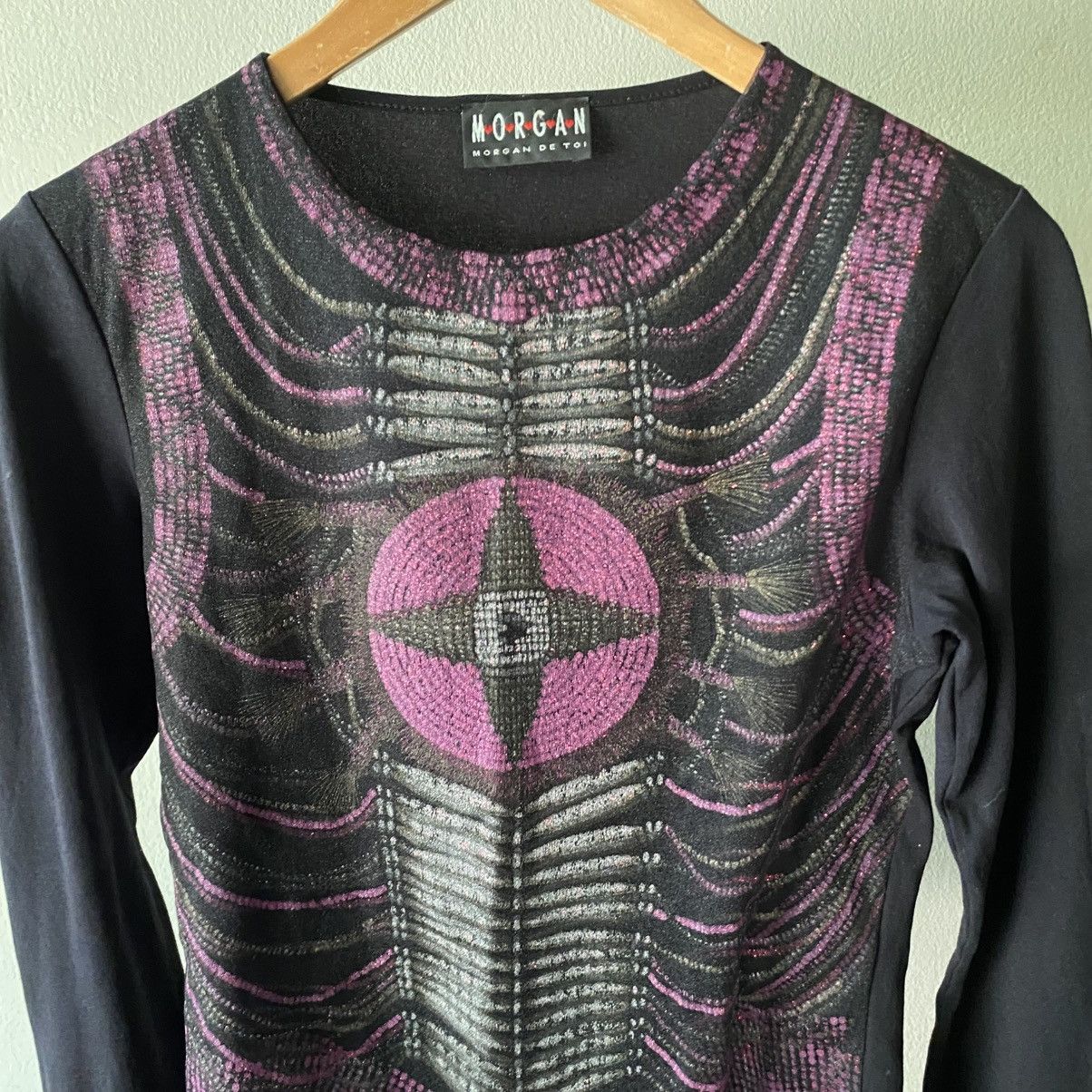 Morgan Homme MORGAN Y2K Black Sheer Top with Purple Graphic Print Size S / US 4 / IT 40 - 9 Thumbnail