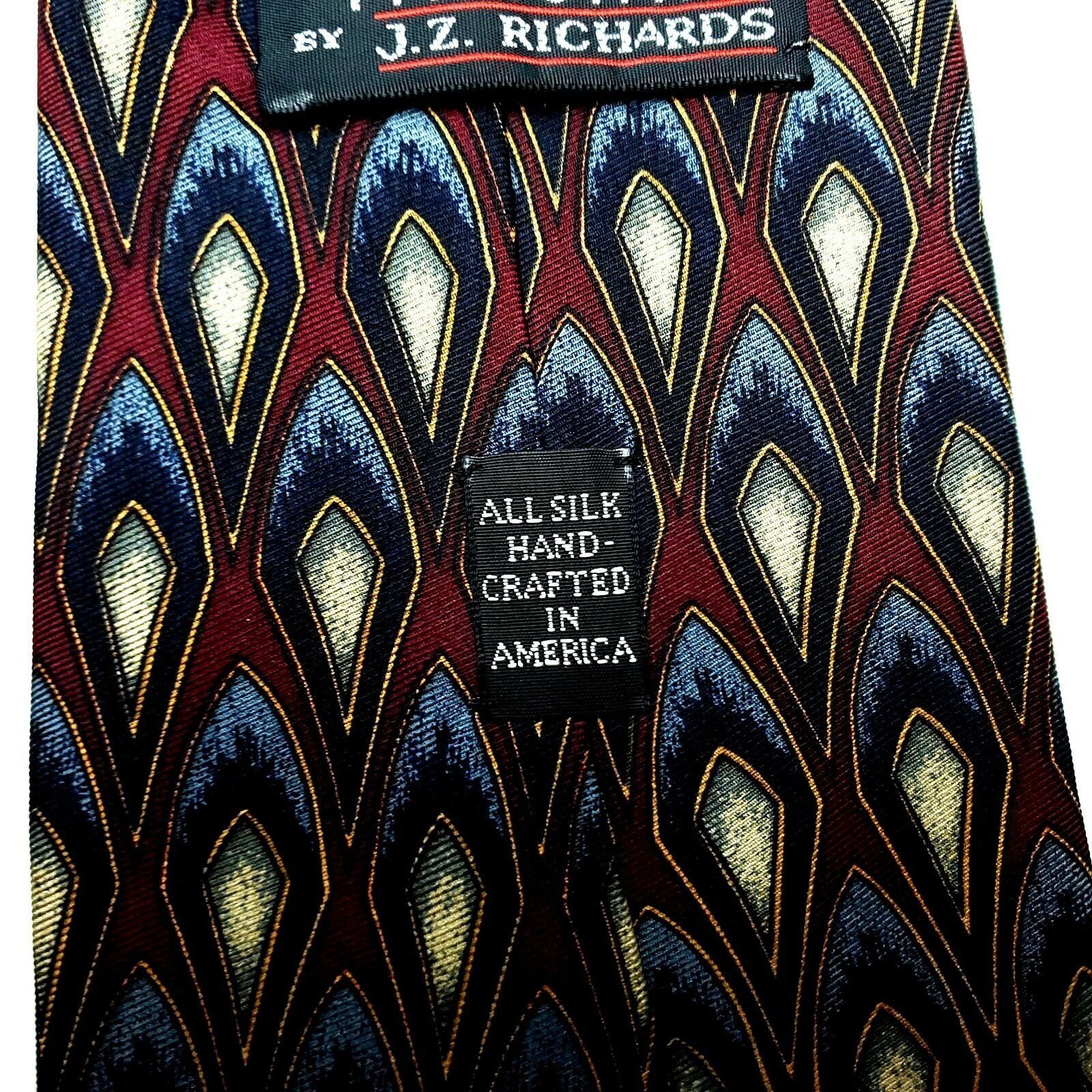 Designer JZ Richards Parisian Silk Tie Dark Red Geometric Wide Size ONE SIZE - 4 Thumbnail