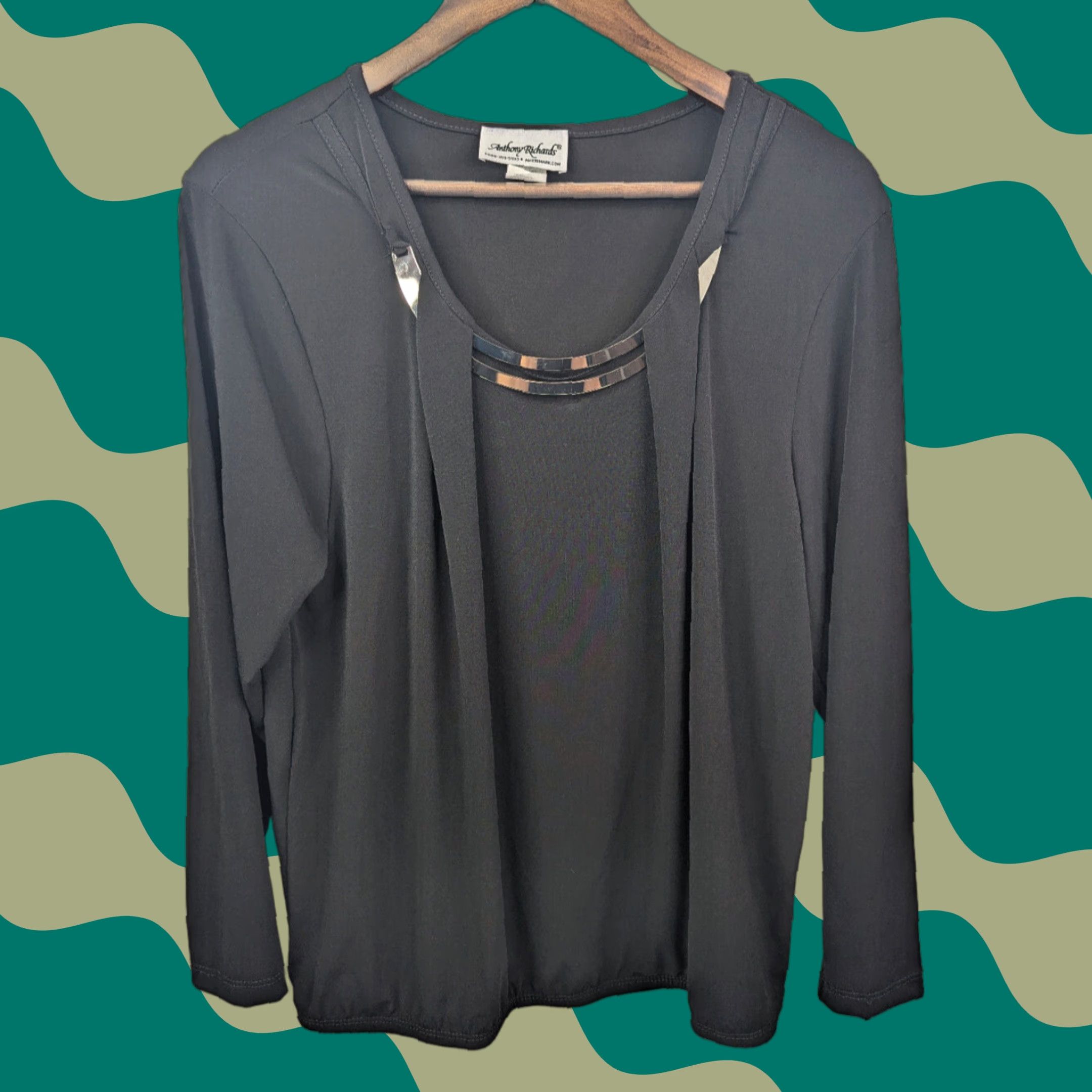 Vintage Anthony Richards Blouse Women’s LP Long Sleeve Black Metallic Ornamentation Petite Size PL Size L / US 10 / IT 46 - 1 Thumbnail