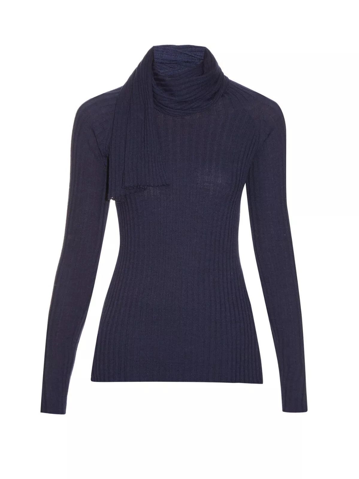 The Row The Row Inga Scarf-Neck Wool Silk Sweater Navy Size M $1200 Size M / US 6-8 / IT 42-44 - 2 Thumbnail