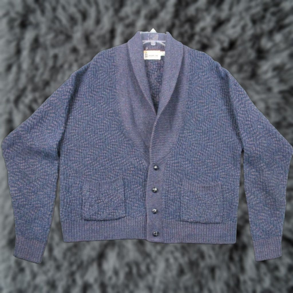 Vintage VINTAGE LL Bean Cardigan Sweater Men's Indigo Blue Organic Cotton Waffle Heavyweight Vtg Size US XL / EU 56 / 4 - 1 Thumbnail