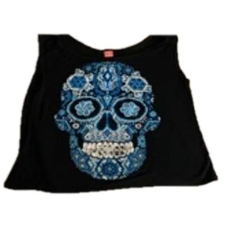 Other Y2K Sugar Skull Graphic Tank Top Black Blue Minnie Love S Size S / US 4 / IT 40 - 3 Thumbnail