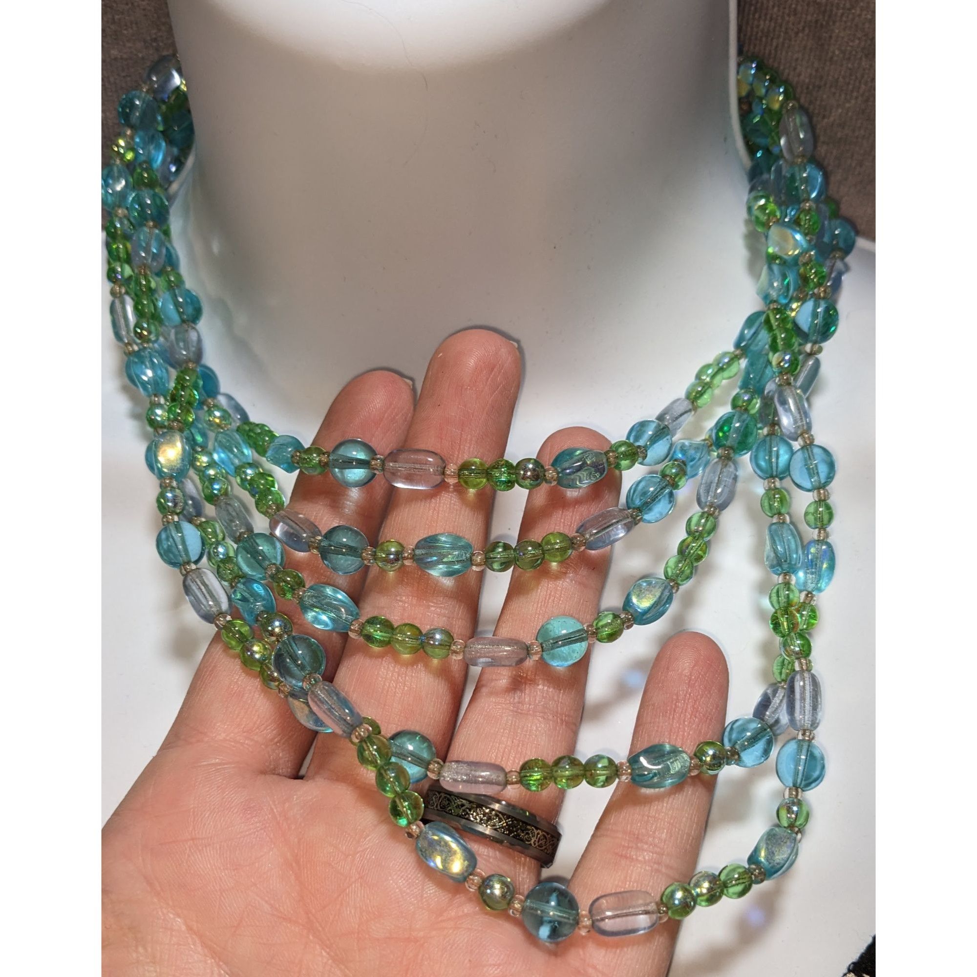 Givenchy Givenchy Multi-Strand Green & Blue Glass Bead Necklace Size ONE SIZE - 6 Thumbnail