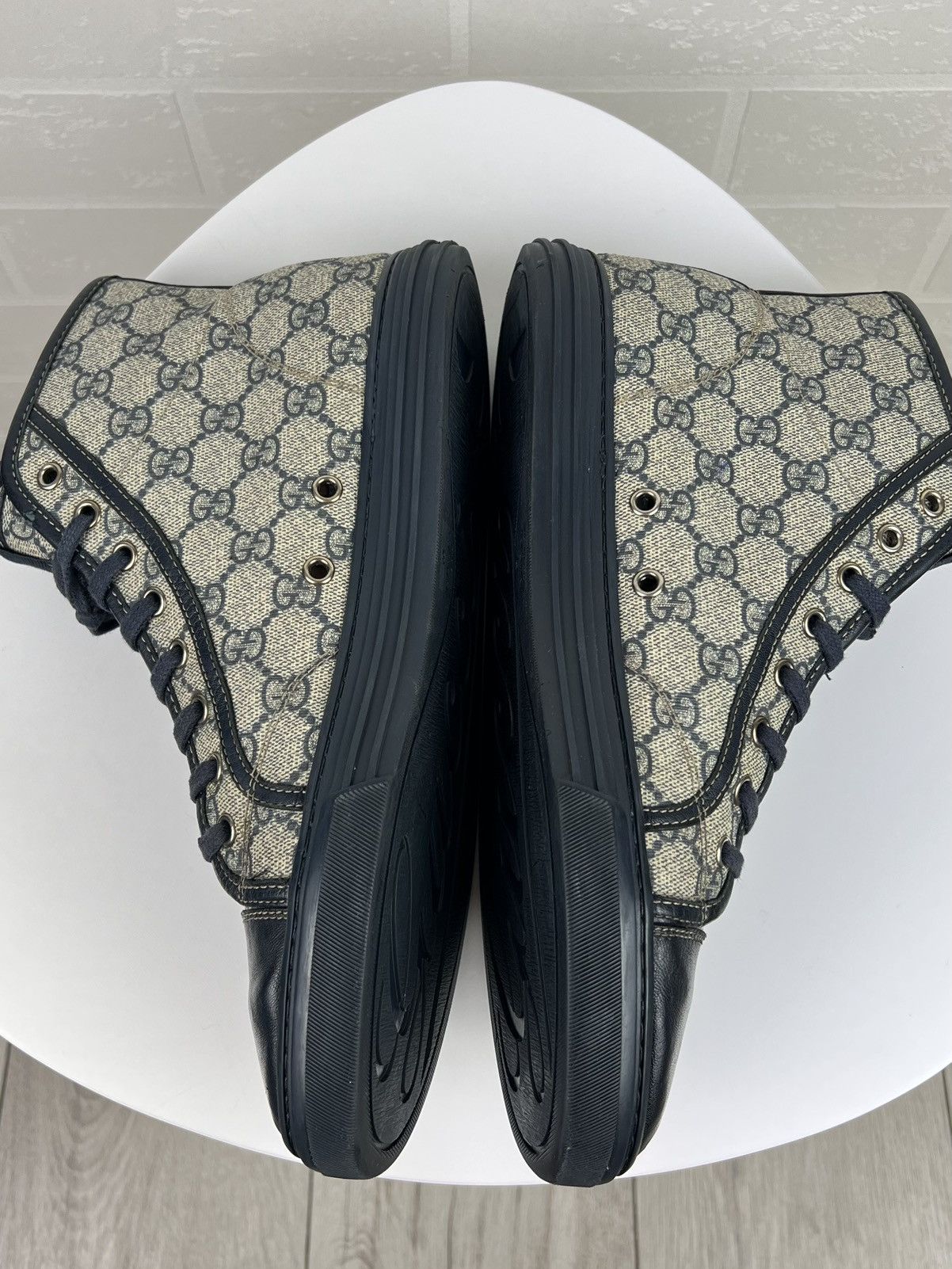Gucci GUCCI Sneakers Hi Top Leather GG Monogram Canvas Navy Men's Size US 8.5 / EU 41-42 - 12 Thumbnail