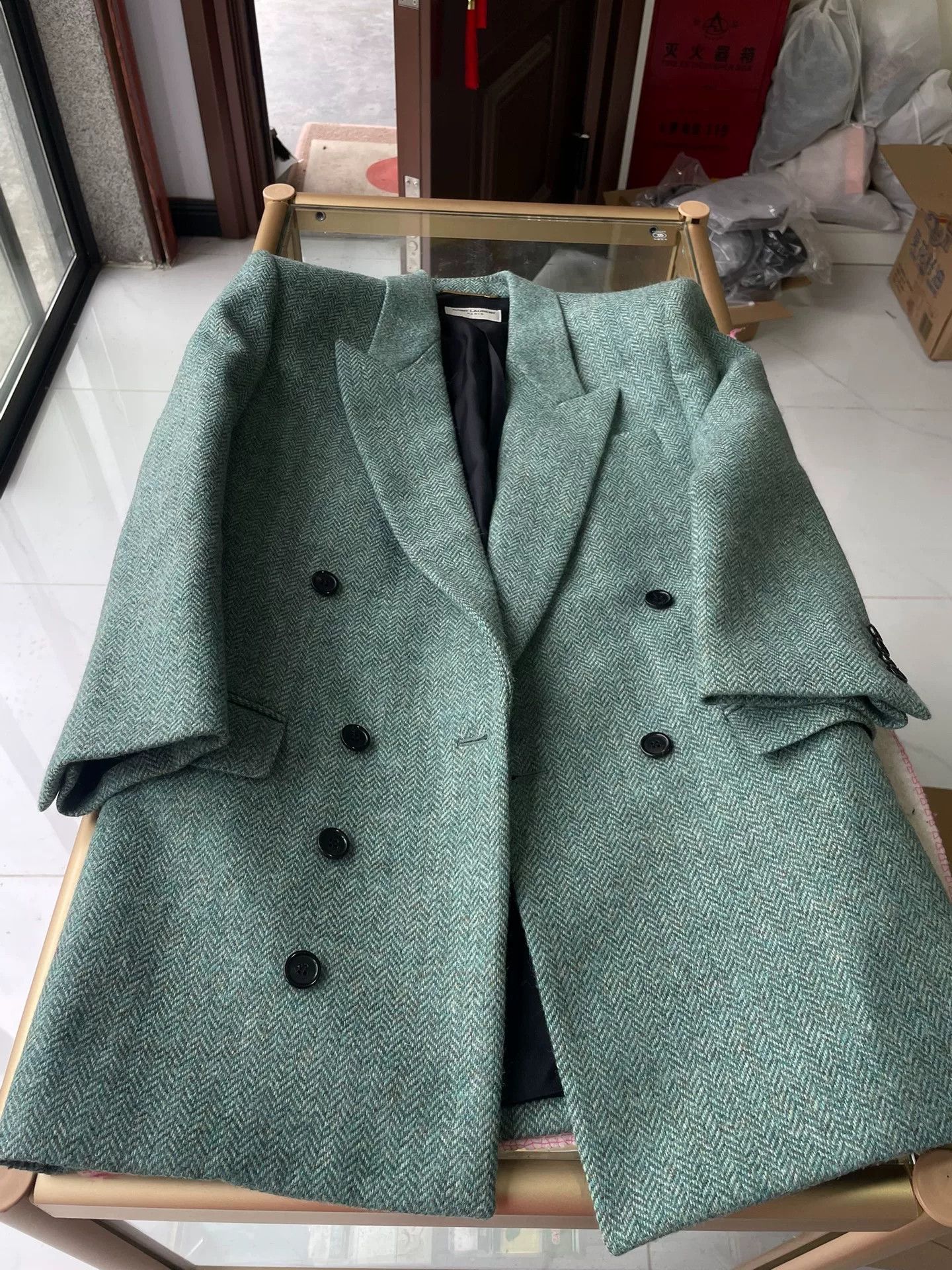 Saint Laurent Paris Saint Laurent Light Green Herringbone Blazer Size XS / US 0-2 / IT 36-38 - 1 Thumbnail