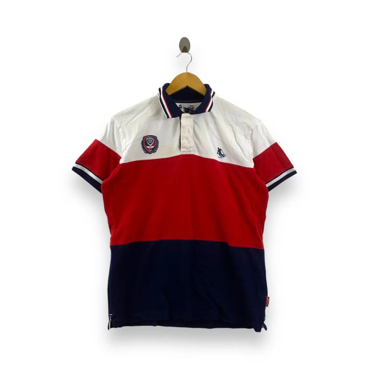 Vintage Vintage ROSSIGNOL FRANCE Striped Crest Polo Tee Shirt Size US M / EU 48-50 / 2 - 1 Thumbnail