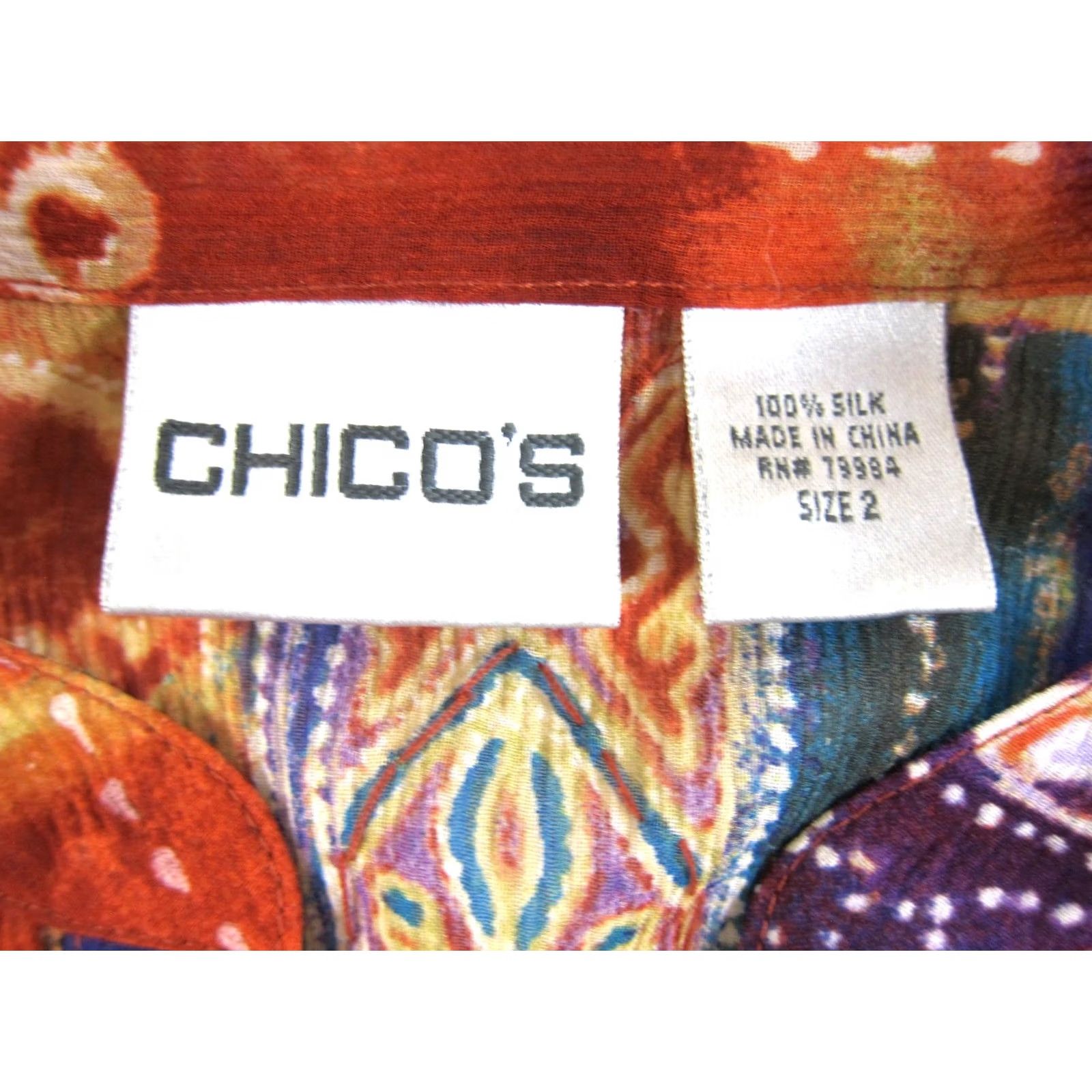 Vintage Chico's Blouse Shirt 2/L Orange Purple Green Floral Sequin Silk Pullover 100% Cotton Satin Sheer Casual 70s Bohemian Floral Womens Size L / US 10 / IT 46 - 3 Thumbnail