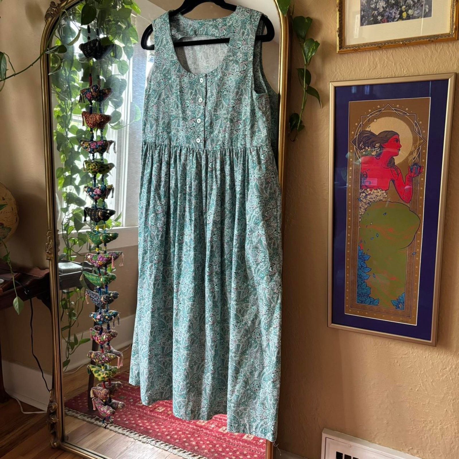 elegant moment emerald green tie-dye backless maxi dress 90s patchwork maxi dress (L)