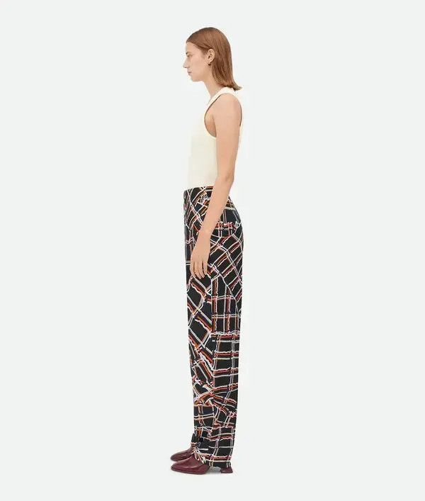 Bottega Veneta o1w1db10825 Distorted Check Printed Silk Trousers Multicolor Size 30" / US 8 / IT 44 - 2 Thumbnail