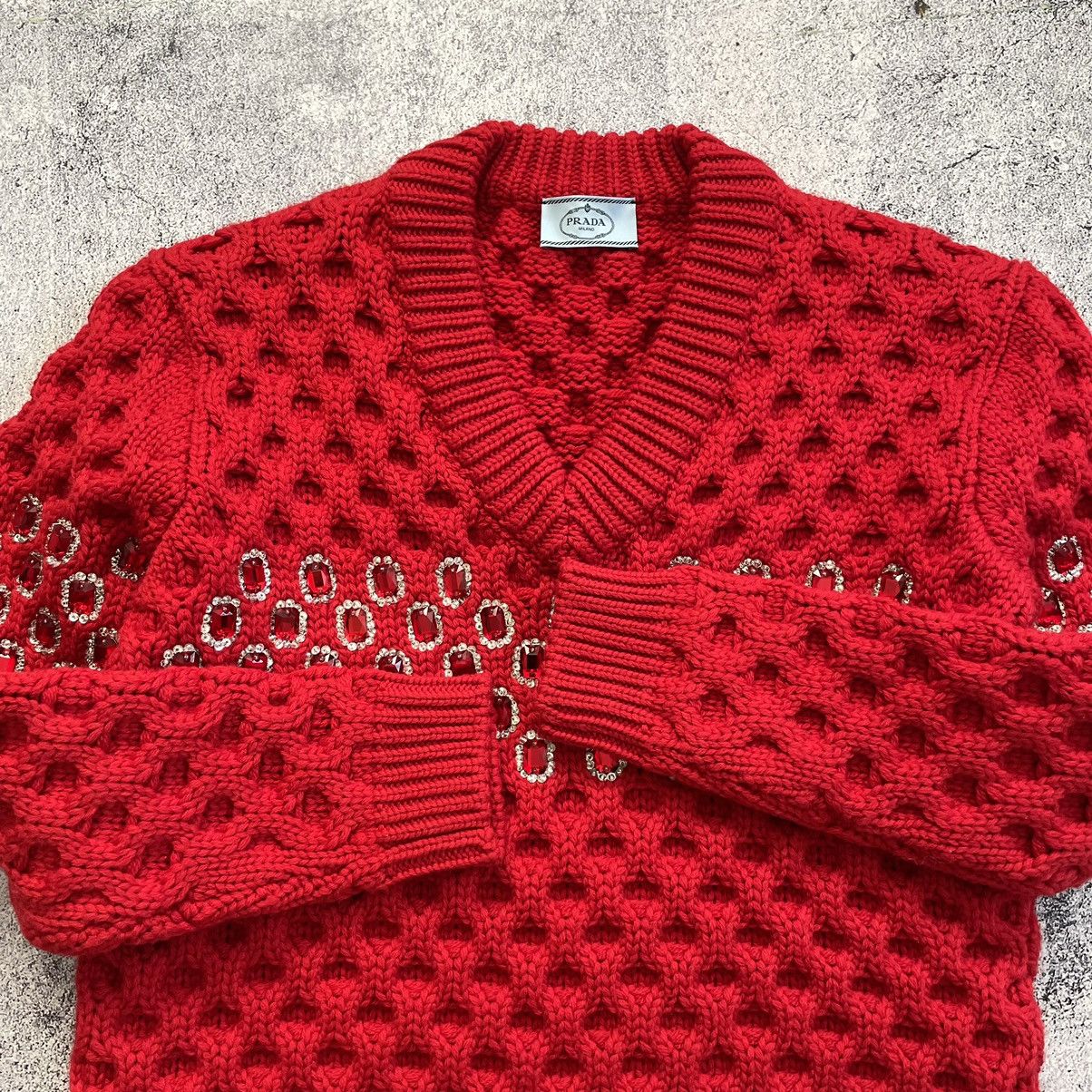 Prada Prada Crystal Embellished Wool Knit Sweater Red Limited Size S / US 4 / IT 40 - 13 Thumbnail
