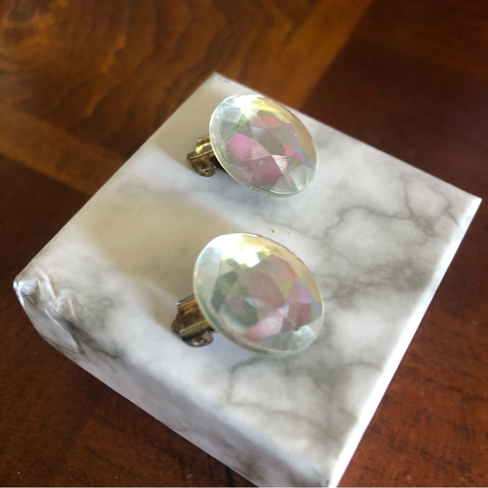 Vintage Vintage 70s faceted clear glass stone clip on earrings Size ONE SIZE - 2 Thumbnail