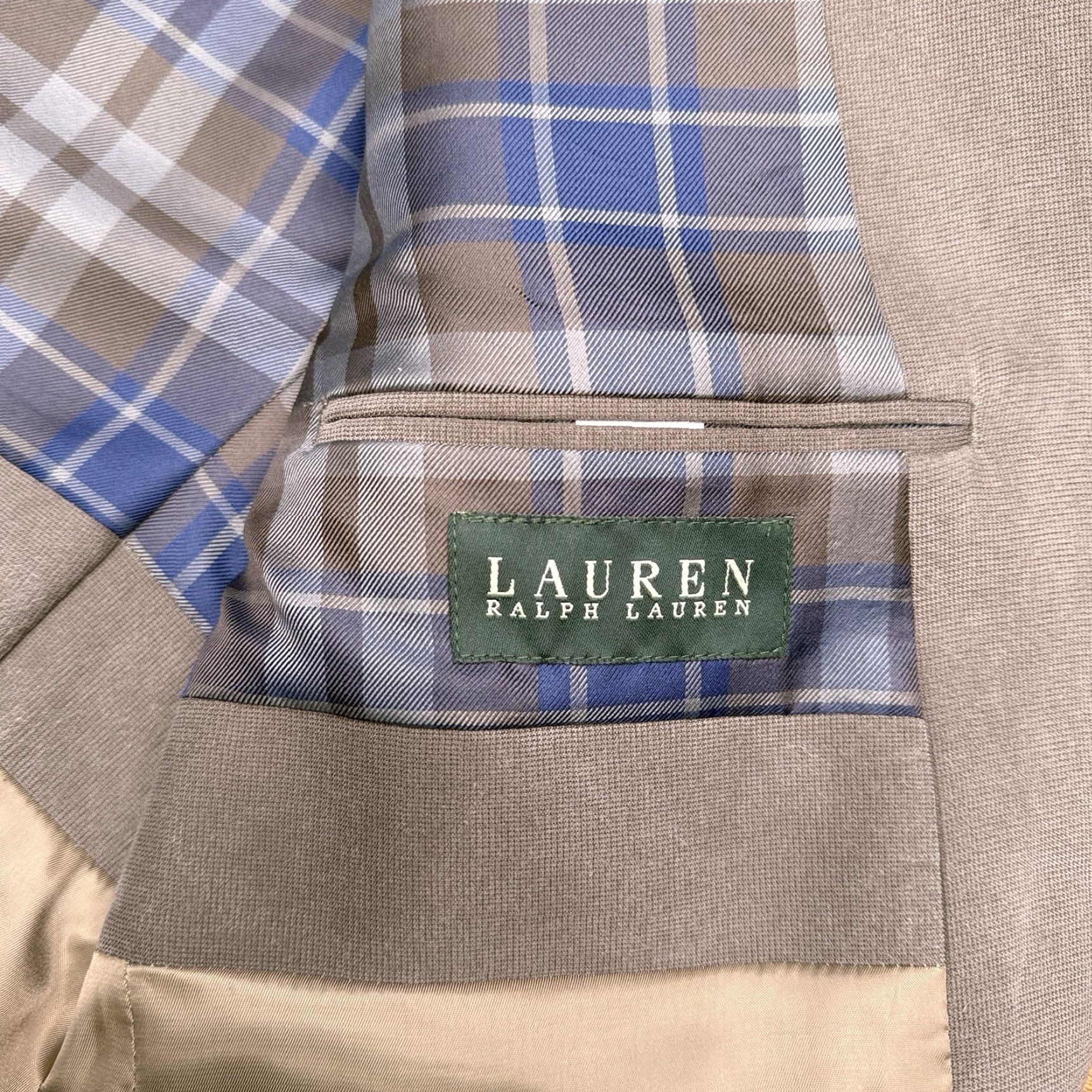 Ralph Lauren Lauren Ralph Lauren Blazer 40R Taupe Sport Coat Men Regular Chest 42 2-Button Notch Lapel Solid Microfiber Polyester Dry Clean Only Vintage No N/A Size 40R - 5 Thumbnail