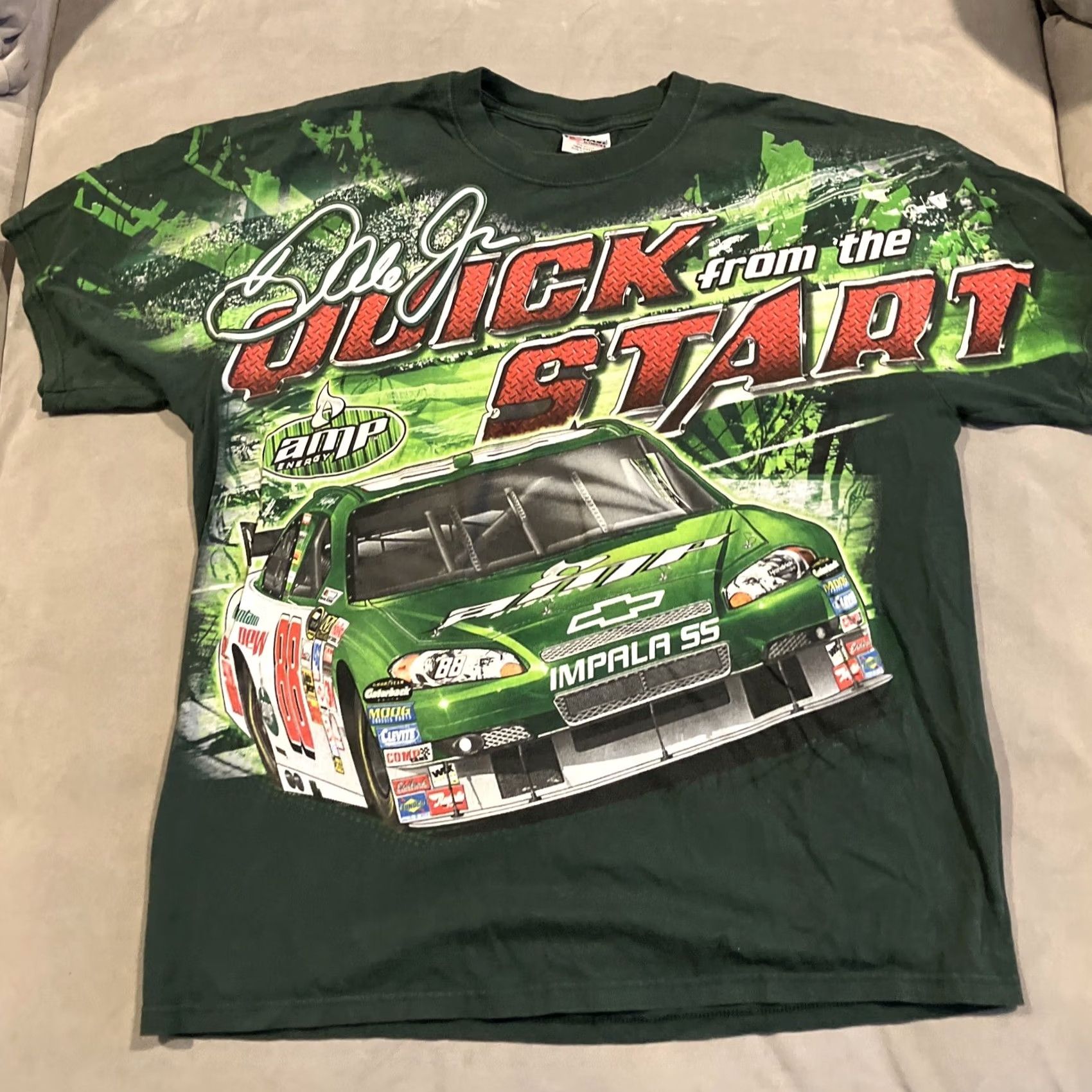 Chase Authentics VINTAGE Dale Earnhardt Jr Fast To The Finish All Over Print T Shirt XL Mens Green Cotton Crew Neck Short Sleeve Chase Authentics Logo Quotes Size US XL / EU 56 / 4 - 2 Thumbnail