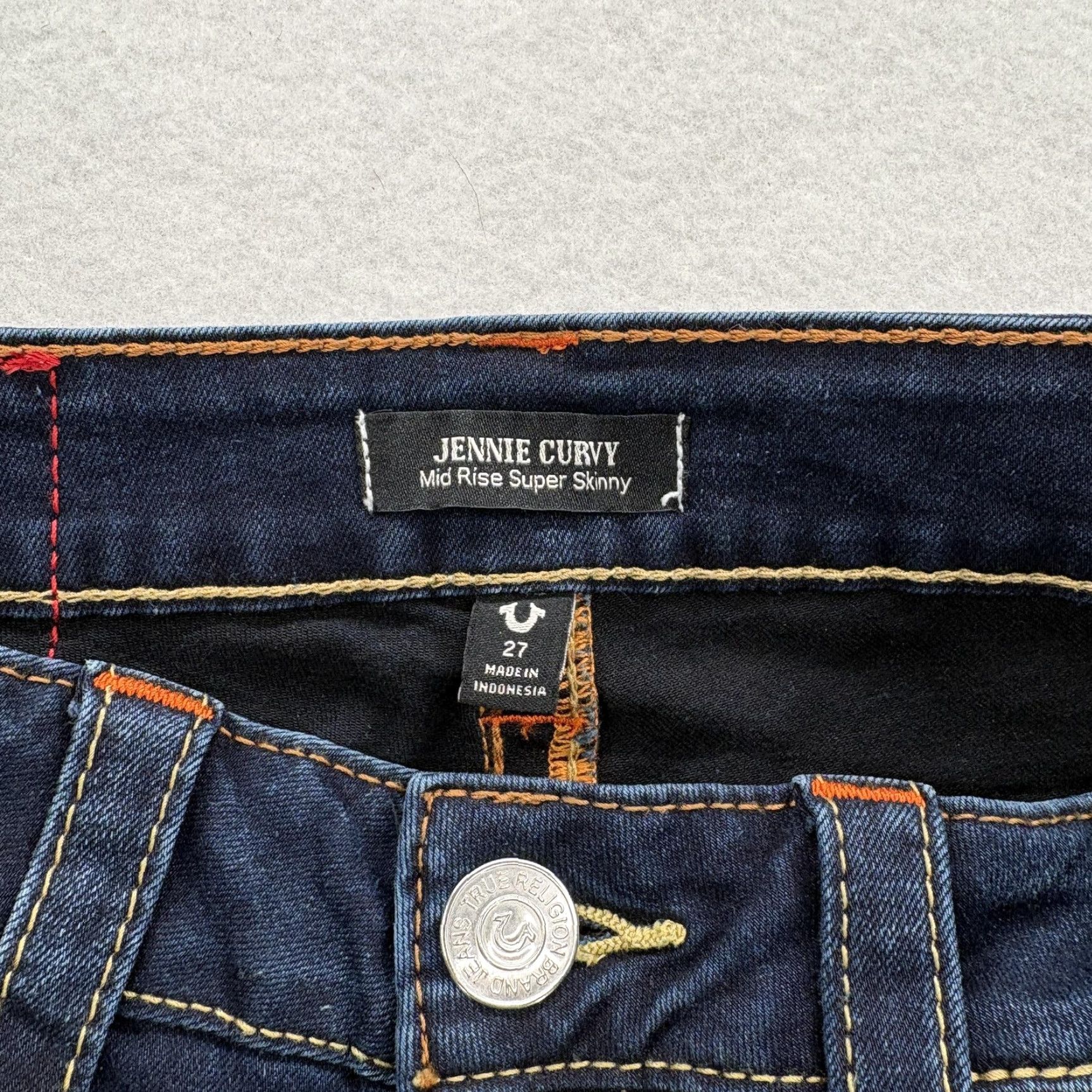 True Religion True Religion Jeans Skinny 27 Blue Dark Wash Mid Rise Womens 5-Pocket Denim Zip Slim Stretch Y2K Vintage No Size 27" / US 4 / IT 40 - 4 Thumbnail