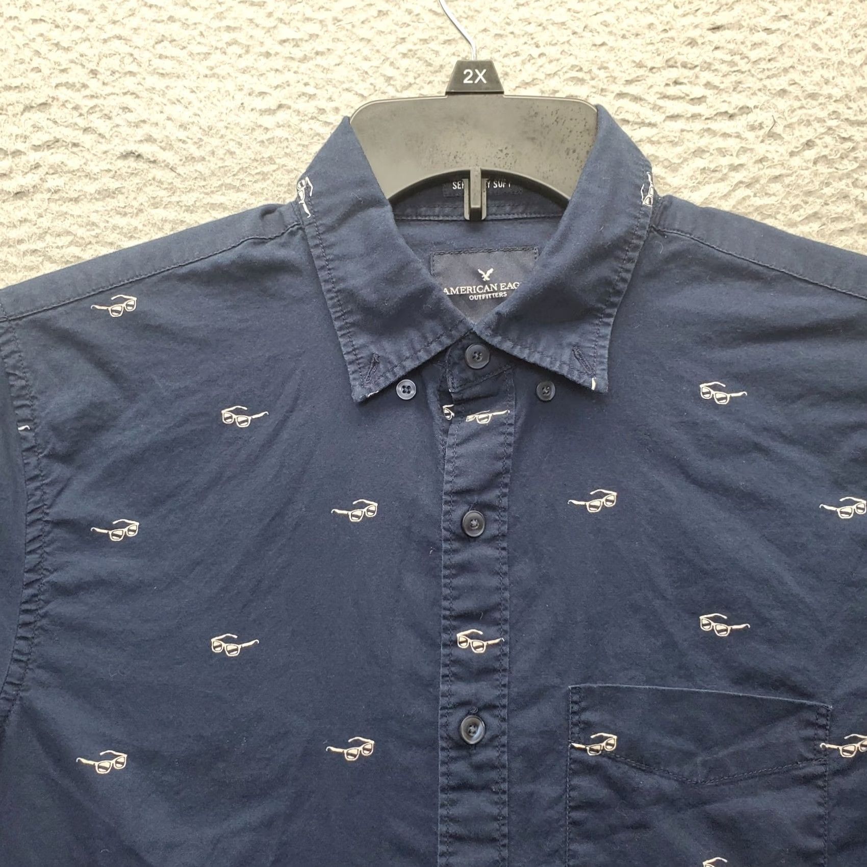 American Eagle Outfitters American Eagle Button-Down Shirt Mens S Navy Shade Glasses Print Seriously Soft Shirt Size US S / EU 44-46 / 1 - 6 Thumbnail