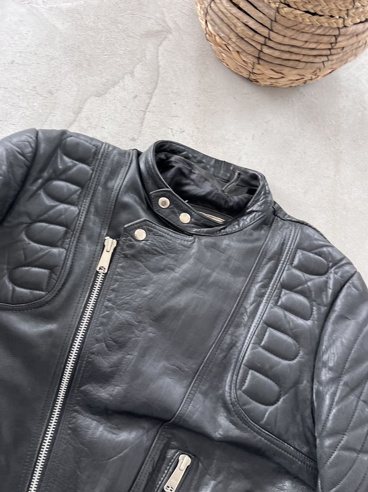 Genuine Leather Vintage Harley Davidson style Faded Black Moto Bomber Jacket Size US L / EU 52-54 / 3 - 7 Thumbnail