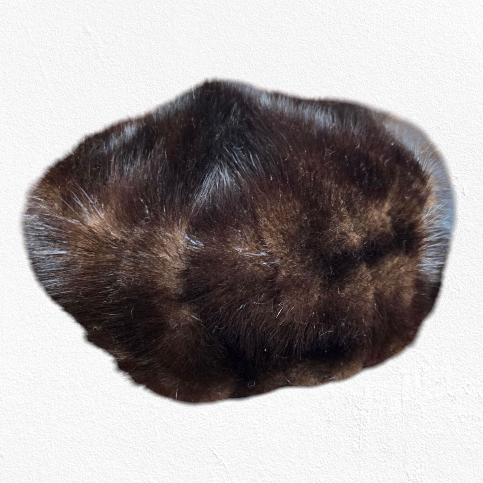 Vintage 1950s Brown Mink Fur Pillbox Hat Mid-Century Satin Lined Size ONE SIZE - 3 Thumbnail