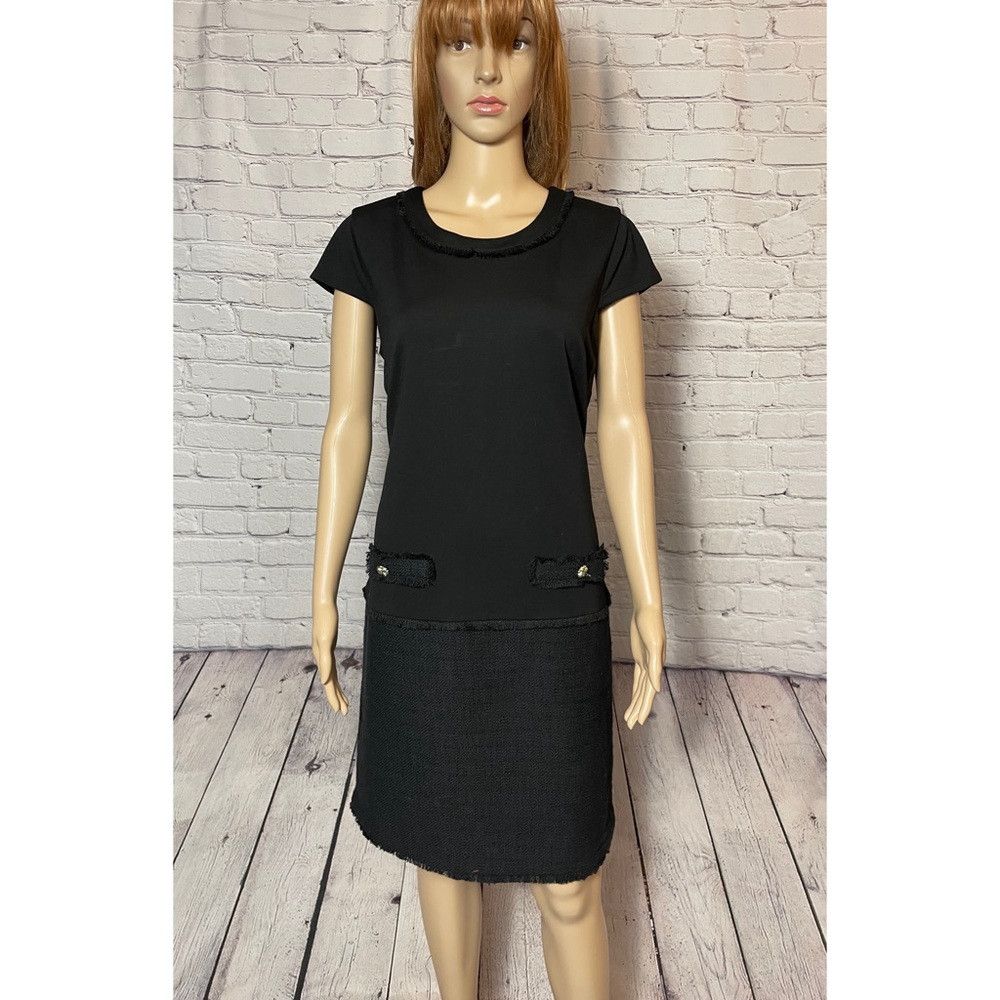 NWT New $150 Karl Lagerfeld Black Tweed Sheath Short Sleeve