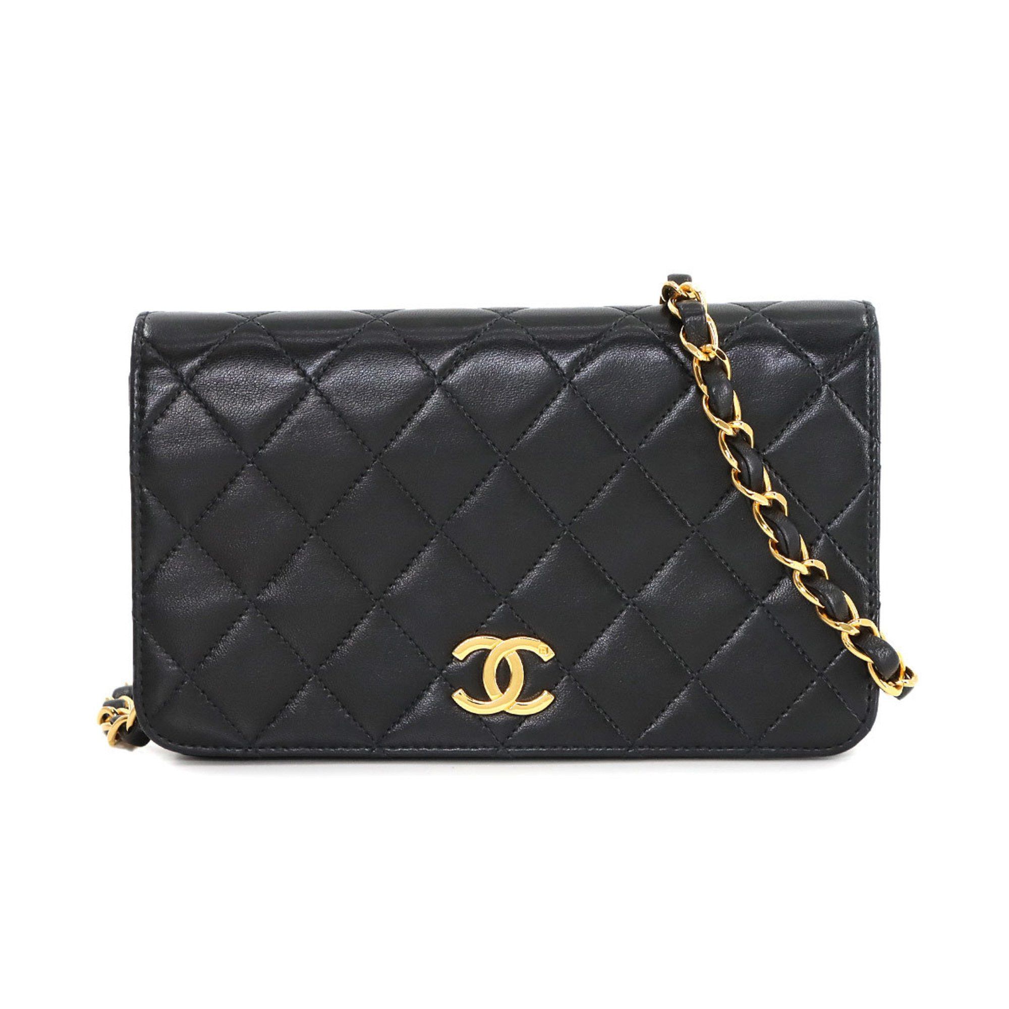 Chanel Matelasse Chain Shoulder Bag Leather Black Gold Metal Fittings, Women's