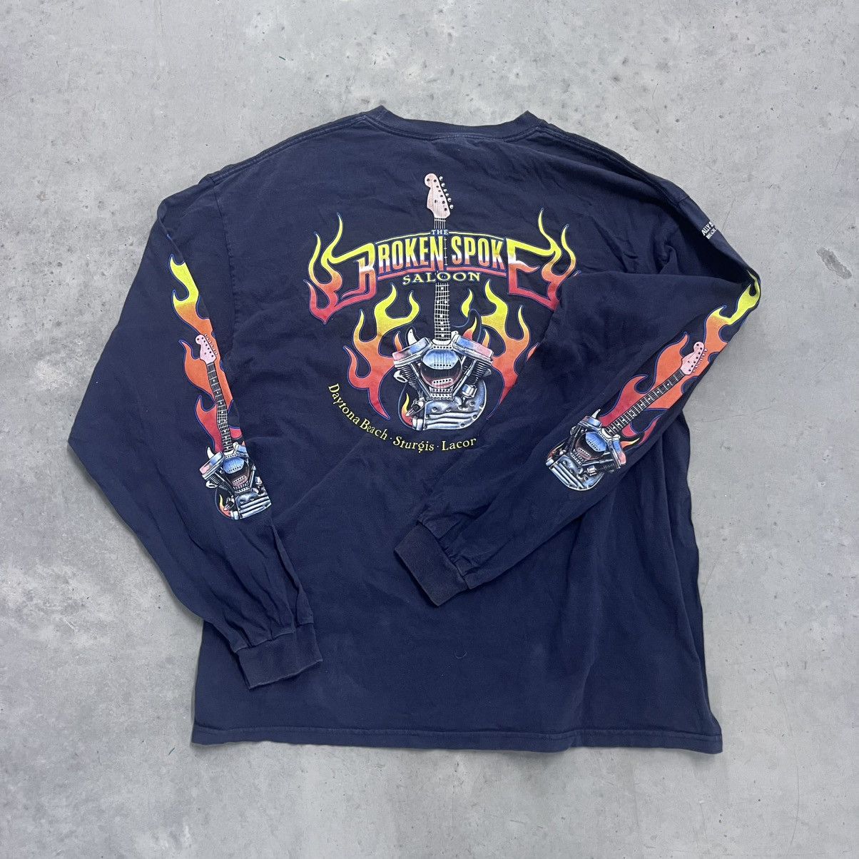 Harley Davidson × Vintage Vintage Navy Guitar Flame Sleeve Print Y2K tattoo Harley Size US XL / EU 56 / 4 - 1 Thumbnail