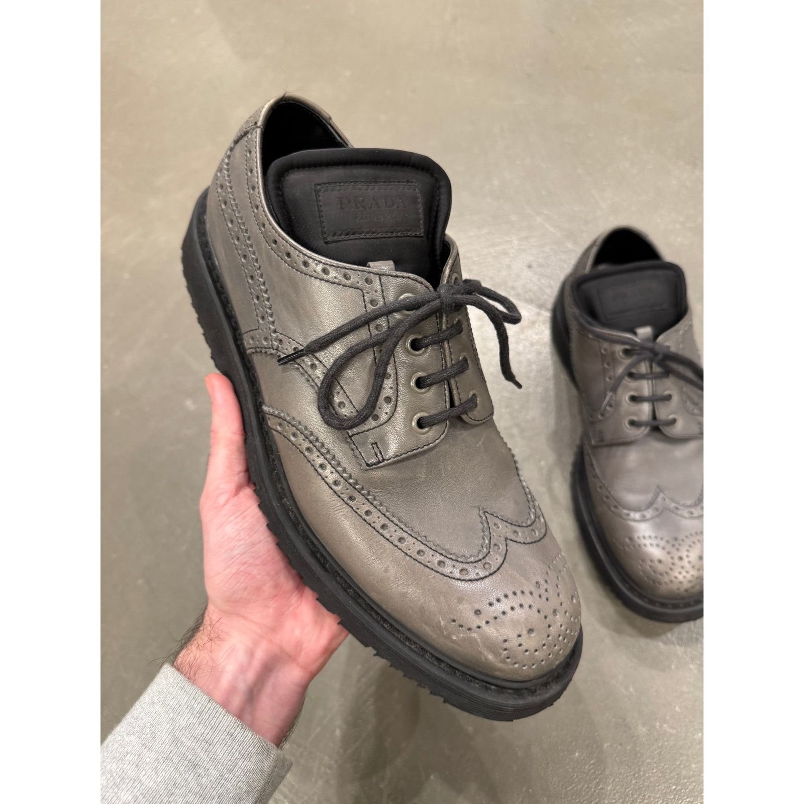 Prada 2000s Prada grey leather derby shoes Size US 12 / IT 42 - 3 Thumbnail