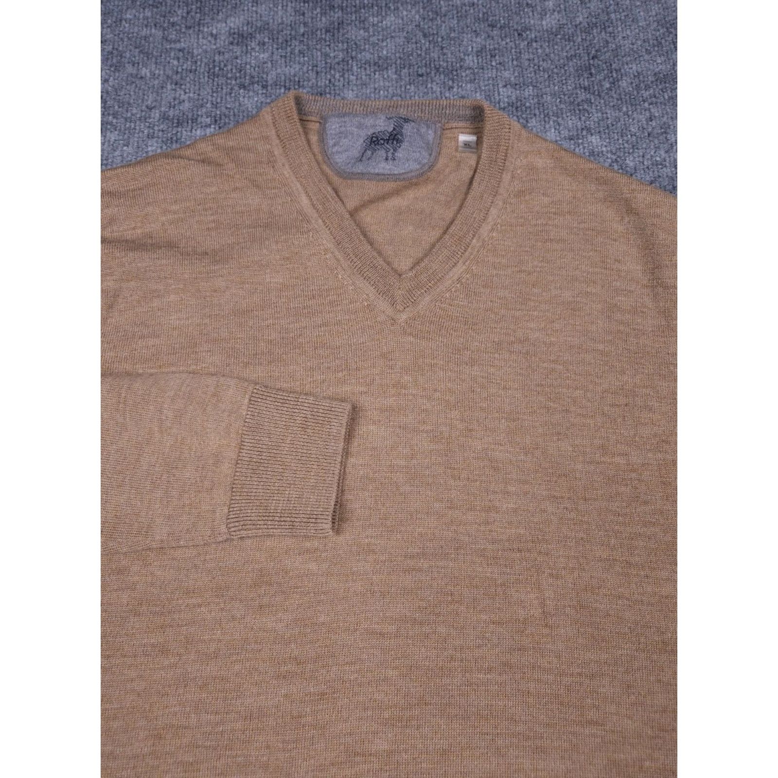 Vintage RAFFI Sweater Men XL Brown 100% Merino Wool V-Neck Soft Pullover Knit Solid Regular Winter Fall Spring Casual Business Size US XL / EU 56 / 4 - 2 Thumbnail