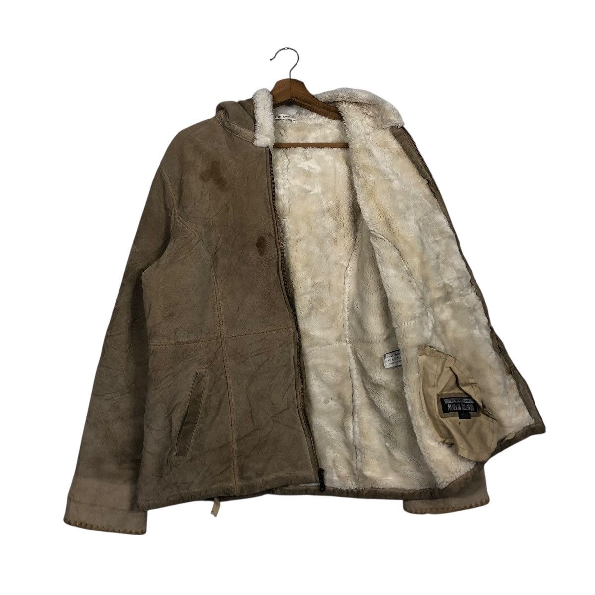 Vintage 🔥VINTAGE BIKER LEATHER JACKET MARVIN RICHARDS BLANKET HOODIE Size L / US 10 / IT 46 - 14 Thumbnail