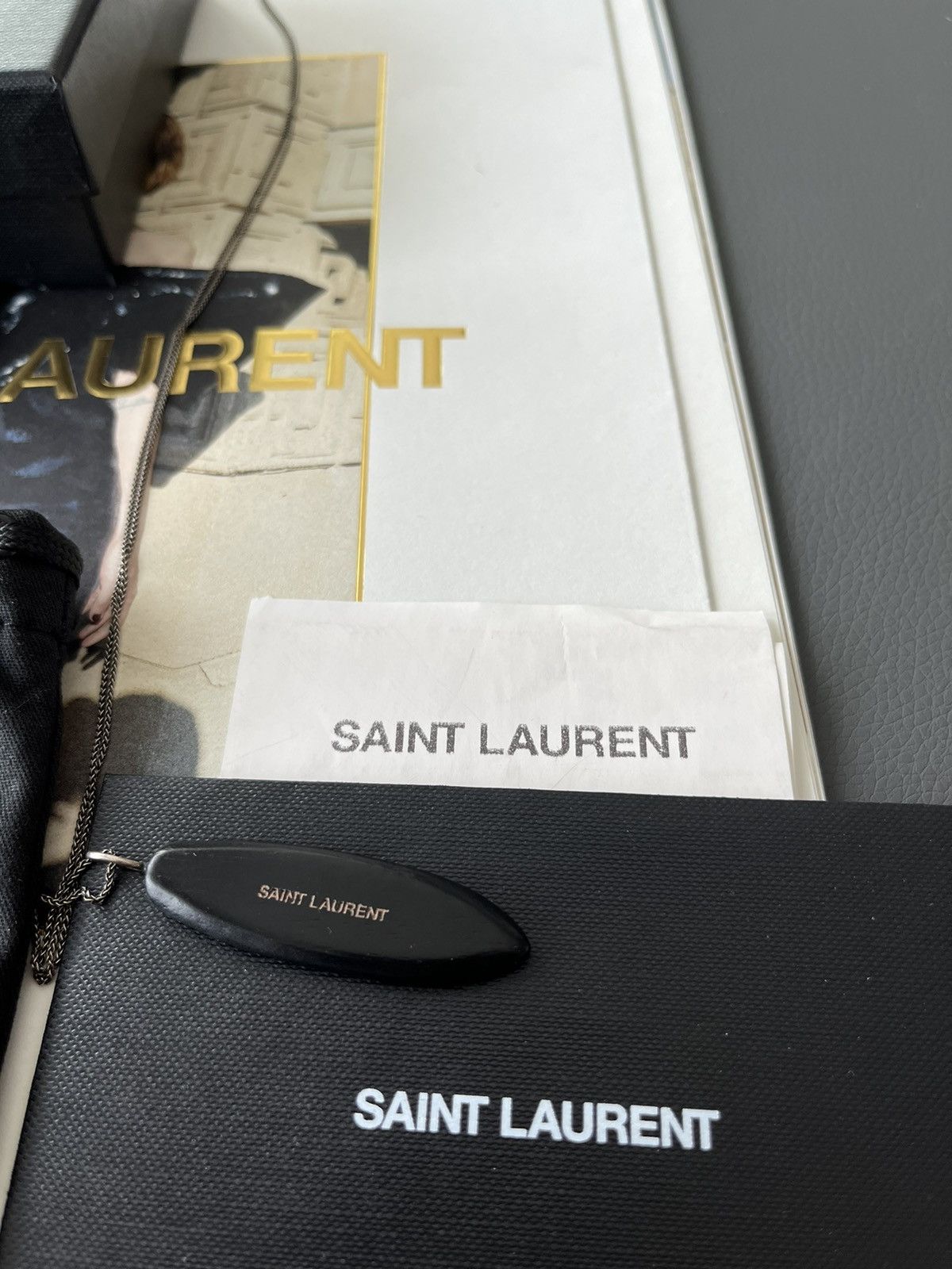 Hedi Slimane × Saint Laurent Paris × Yves Saint Laurent Super Rare Limited Saint Laurent Logo Surf Feather Necklace Size ONE SIZE - 3 Thumbnail