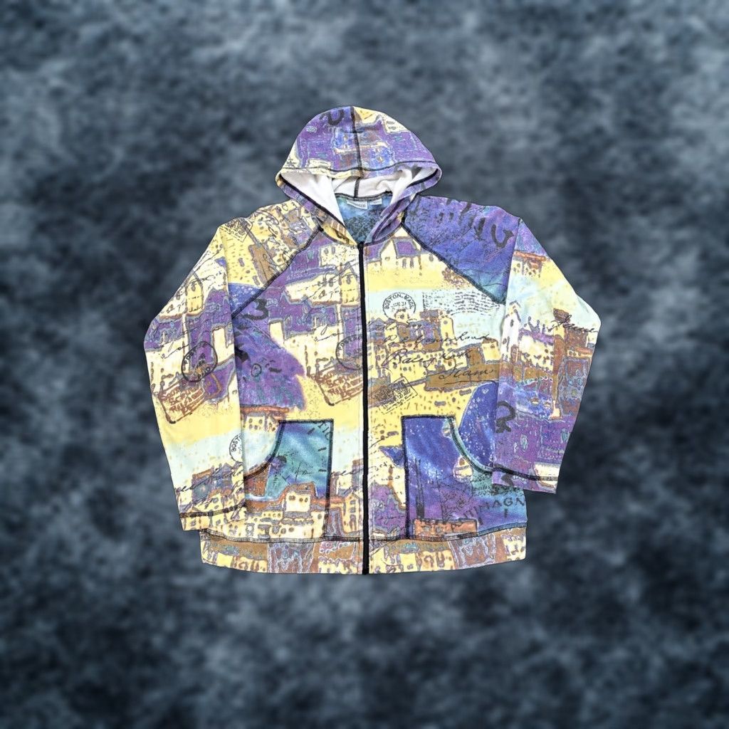 Vintage VINTAGE Chico's Hoodie Womens Large All Over Artsy City Purple Full Zip 90s Womens Size L / US 10 / IT 46 - 1 Thumbnail