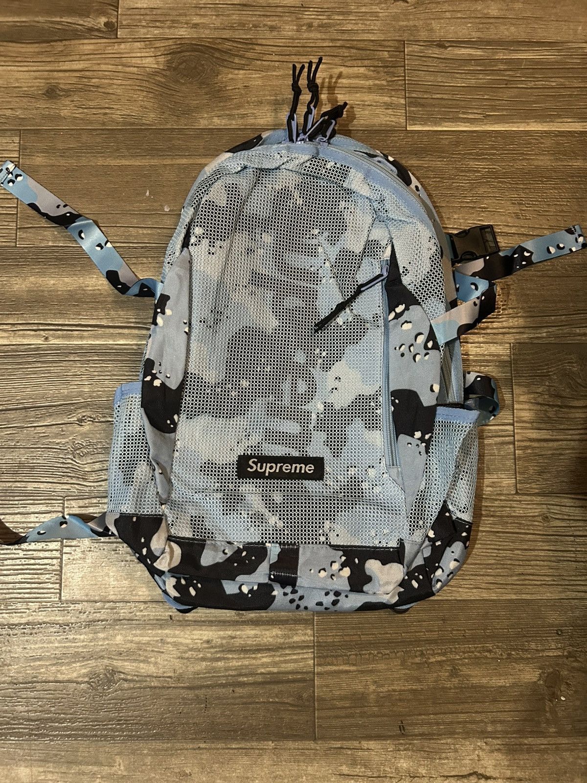 Blue chocolate chip camo supreme backpack
