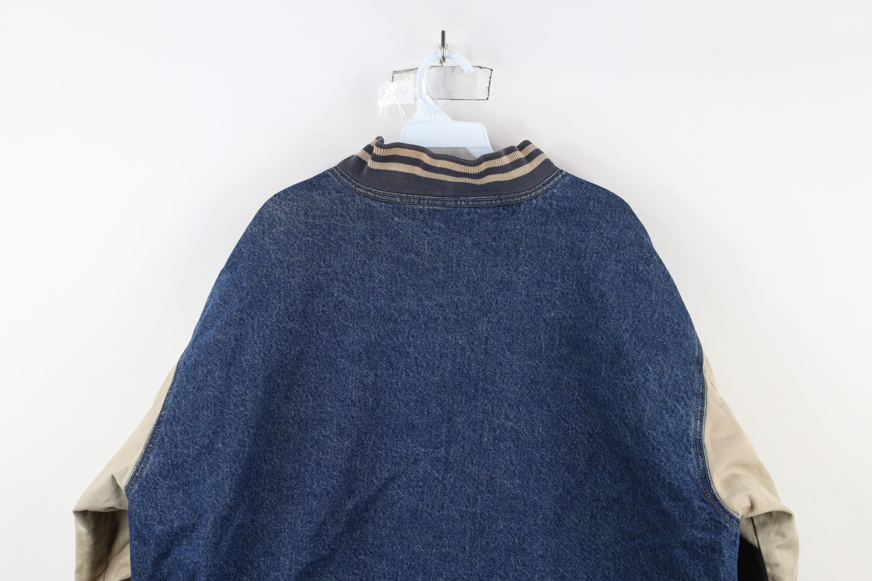 Vintage Vintage 90s Quilted Spell Out Denim Trucker Varsity Jacket Size US XXL / EU 58 / 5 - 15 Thumbnail