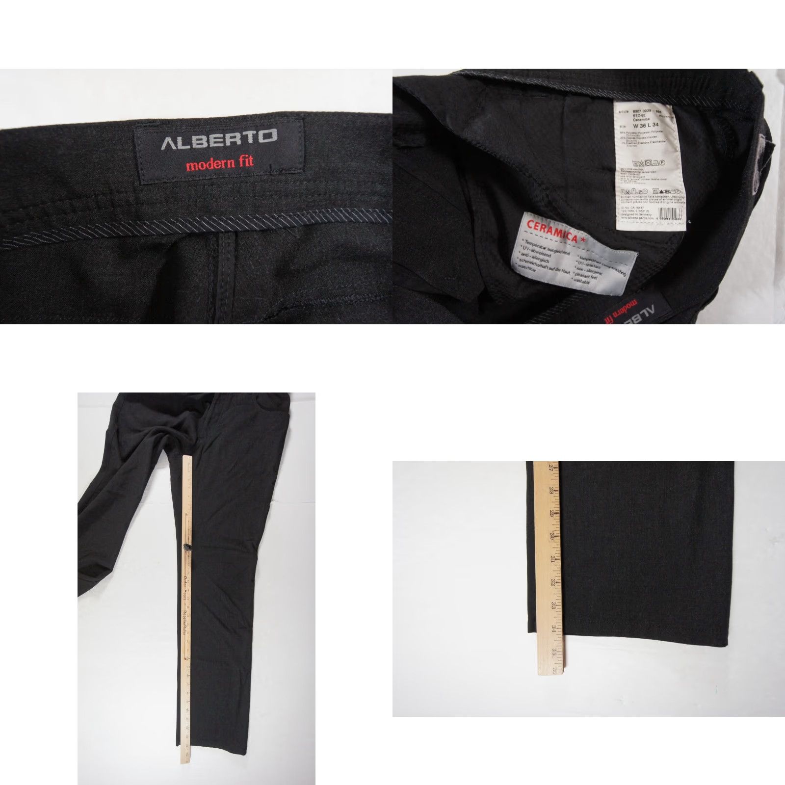 Vintage ALBERTO Pants Mens 36x34 Black Ceramica Stone Stretch Modern Fit Trouser Size US 36 / EU 52 - 8 Thumbnail
