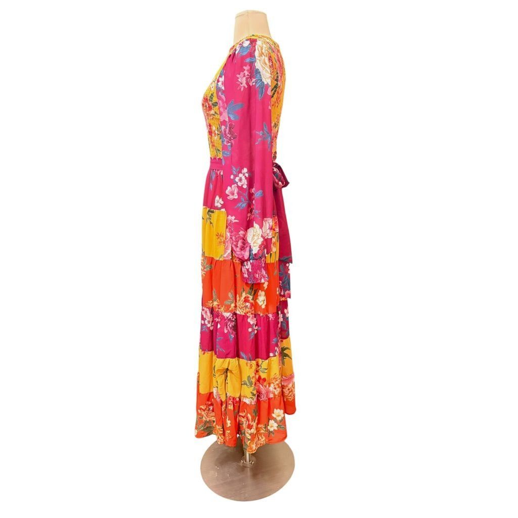 Other Floral Tiered Maxi Boho Dress Small Maroon Ochre Multi Peasa Size S / US 4 / IT 40 - 5 Thumbnail