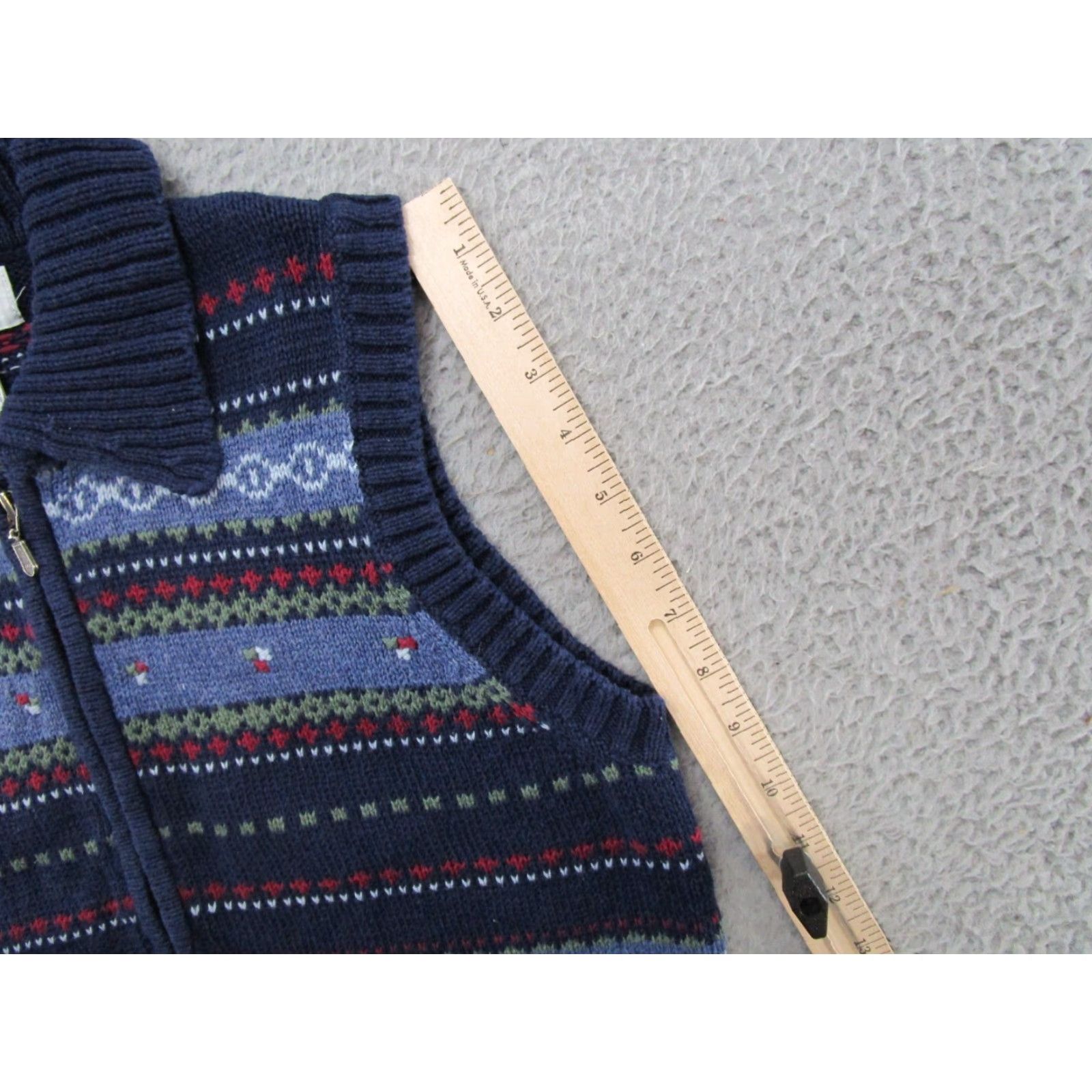 Vintage Cabin Creek Striped Fair Isle Full Zip Sweater Vest Women's M Collared Blue Sleeveless Vest Size M / US 6-8 / IT 42-44 - 7 Thumbnail