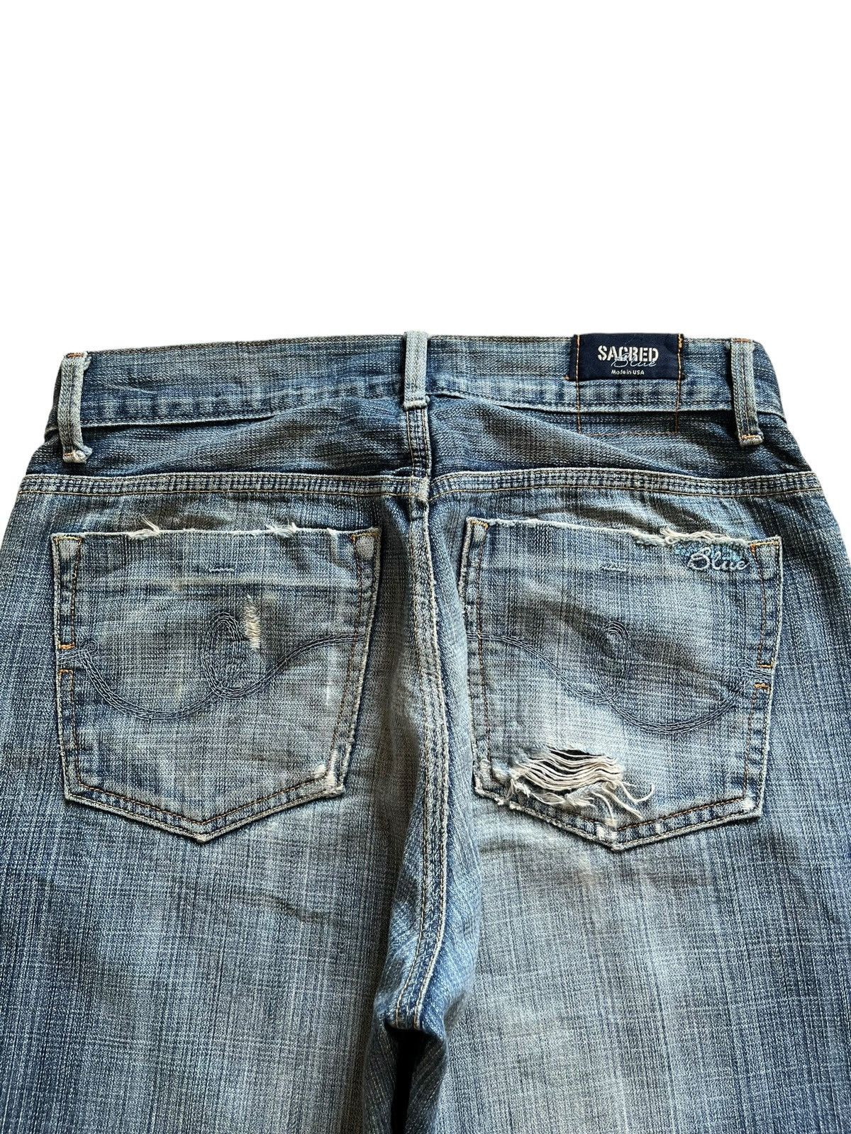 Japanese Brand Vintage USA Sacred Blue Bootcut Faded Wash Distressed Jeans Size US 29 - 8 Thumbnail