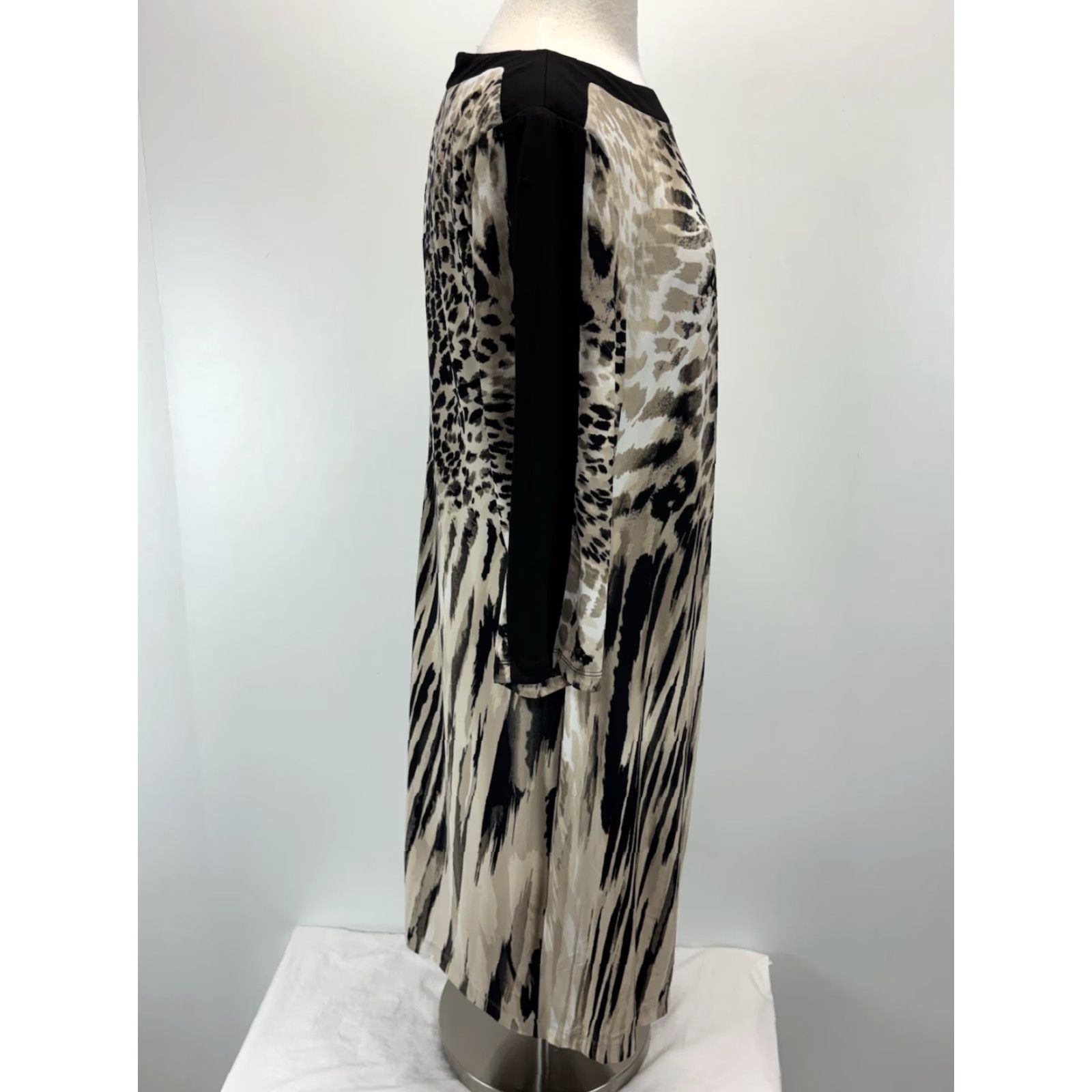 Vintage Chicos Side Ruche Shift Dress XL Animal Print 3/4 Sleeve Career Shirt Womens Knee Length Boat Neck Pullover Party/Cocktail Business Size XL / US 12-14 / IT 48-50 - 4 Thumbnail