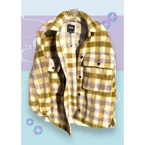 Zara ZARA Multi-coloured Wool Blend Check Over shirt Coat Size Ex Size XS / US 0-2 / IT 36-38 - 2 Thumbnail