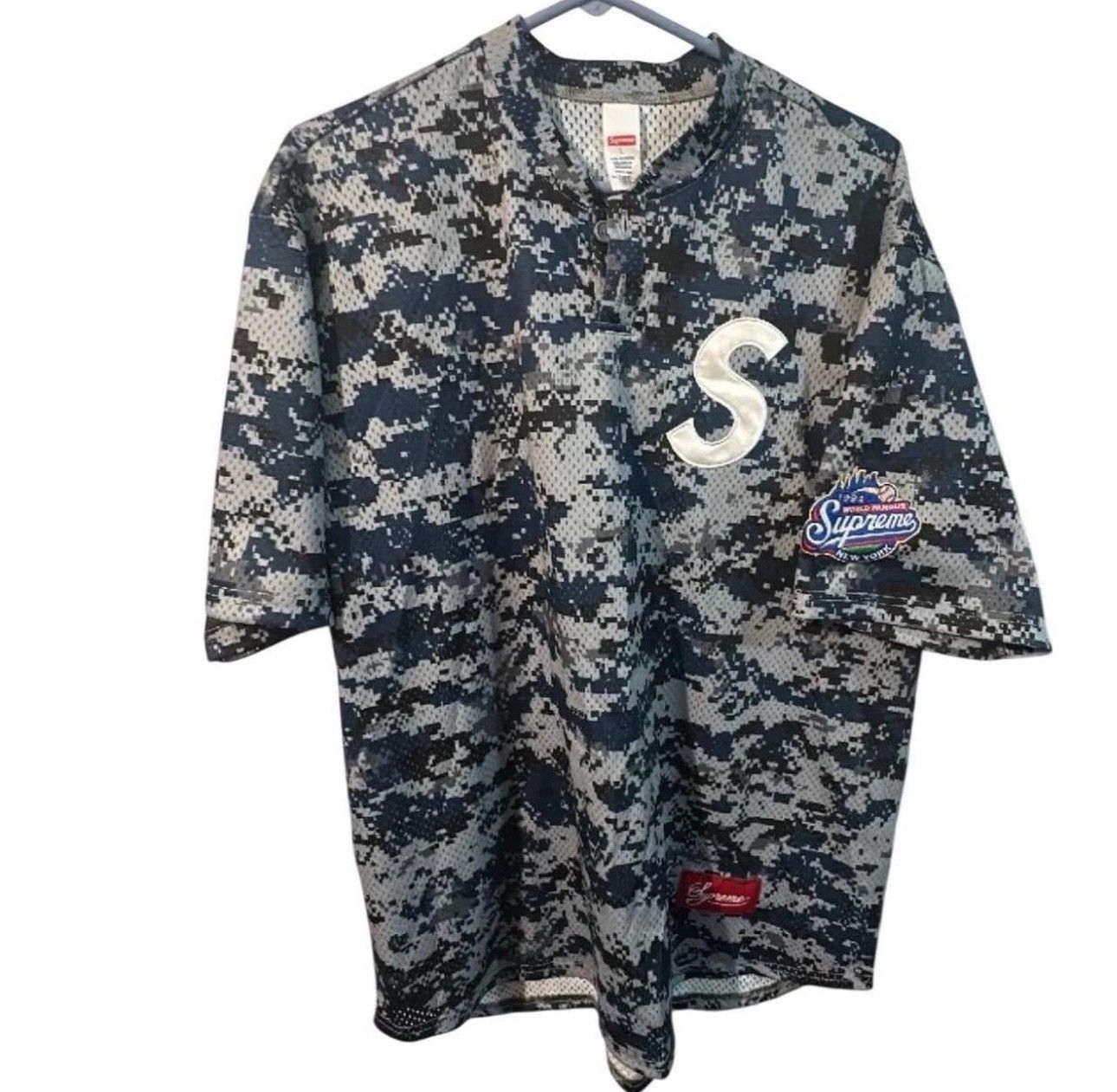 Supreme Supreme S Logo Digi Camo Baseball Jersey Blue Mesh Large 