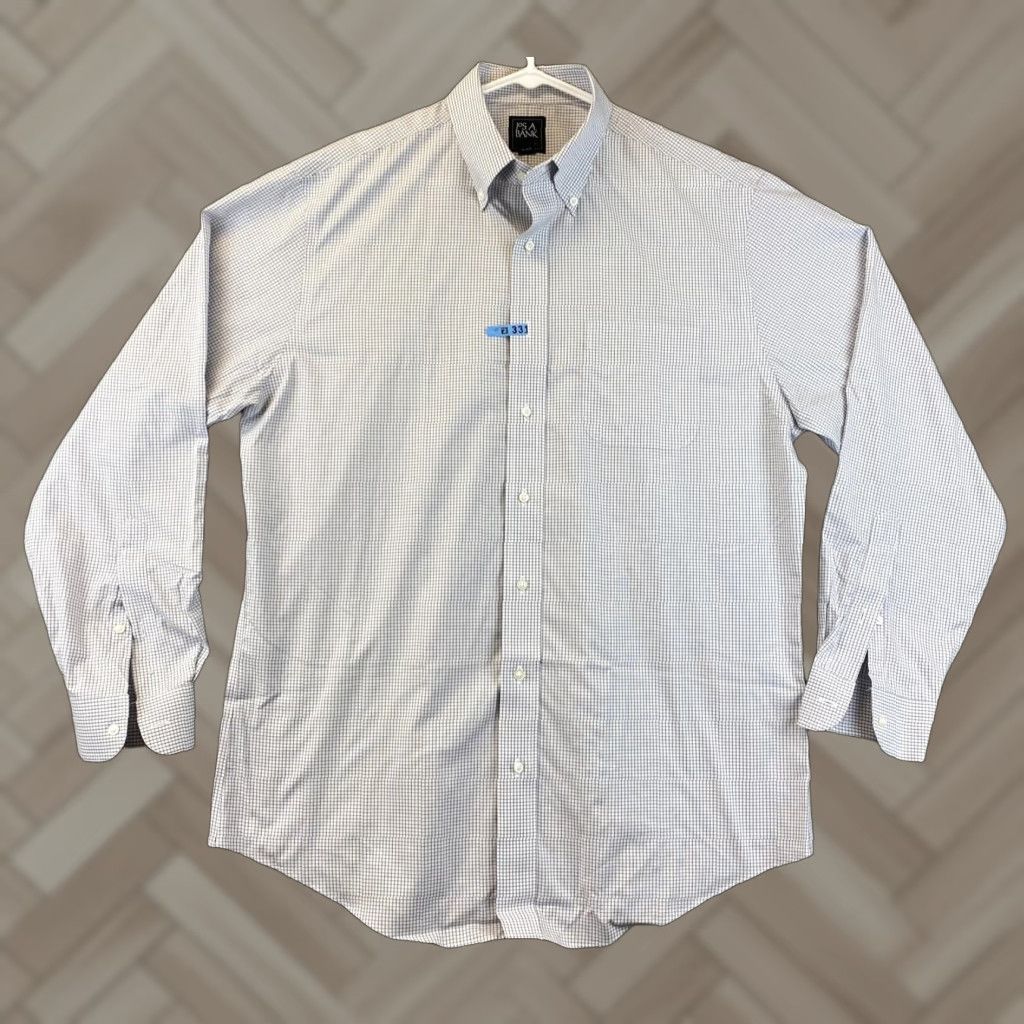Jos. A. Bank Jos. A. Bank Men's Dress Shirt Cotton Plaid Long Sleeve Regular 16.5 Beige Gray Business Casual Size US L / EU 52-54 / 3 - 1 Thumbnail