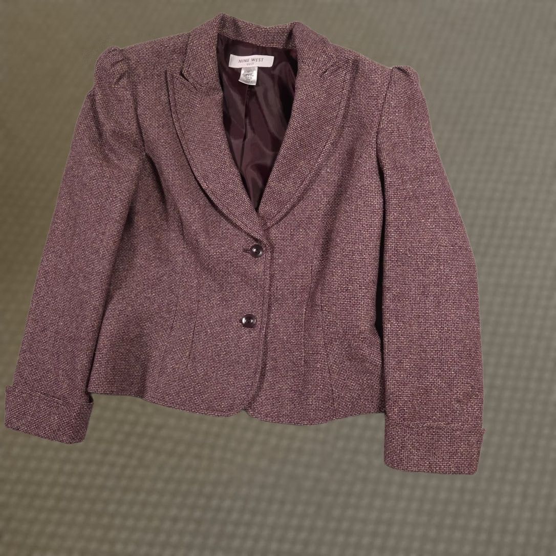 Nine West Nine West Blazer Womens 10 Brown Tweed Two Button Lined Suit Jacket Career Size L / US 10 / IT 46 - 1 Thumbnail