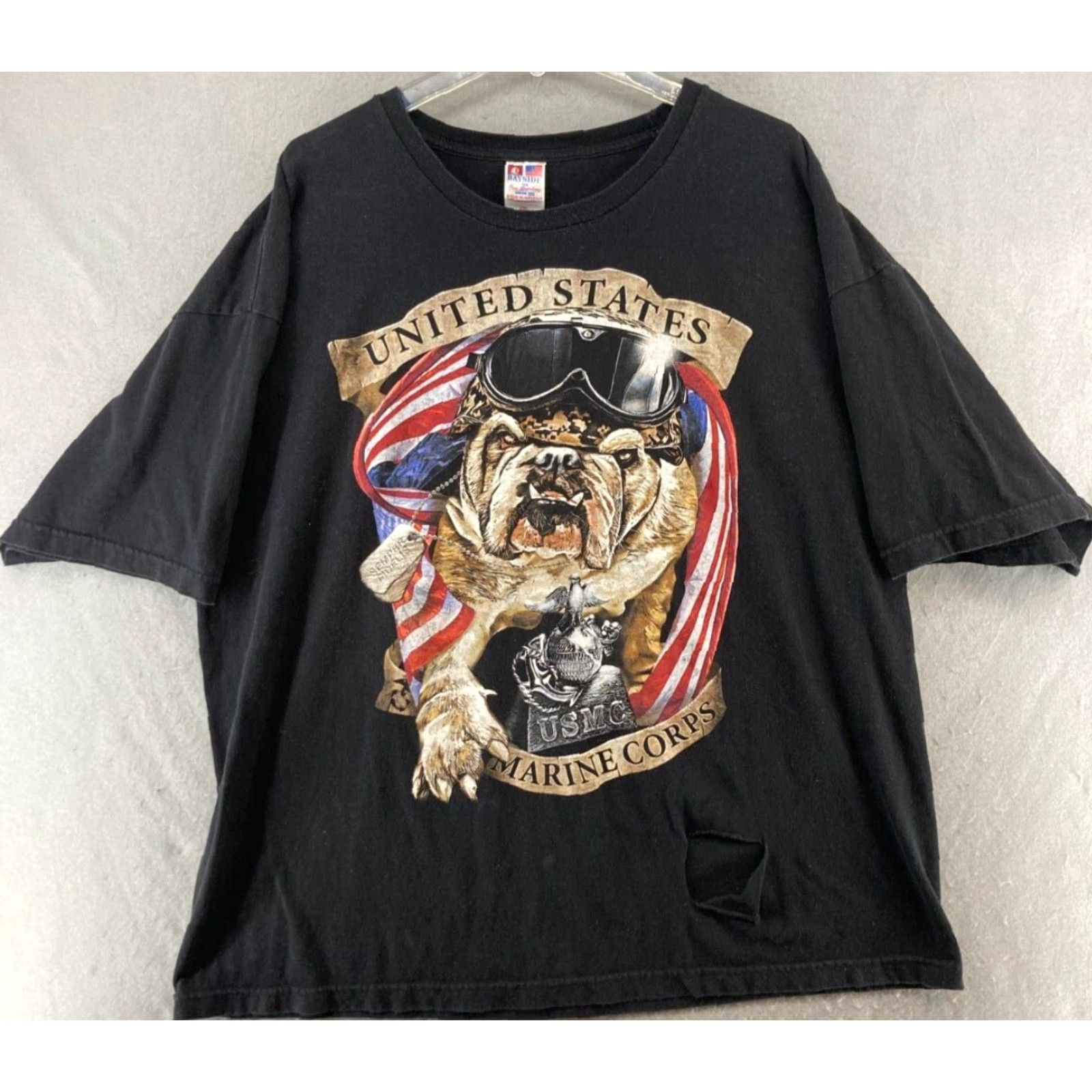 Vintage Bayside Mens TShirt 2XL Black USA Marine Corps Bulldog USA MADE Shirt Men 2XL Black Graphic Print United States Pattern USA Theme Size US XXL / EU 58 / 5 - 2 Thumbnail